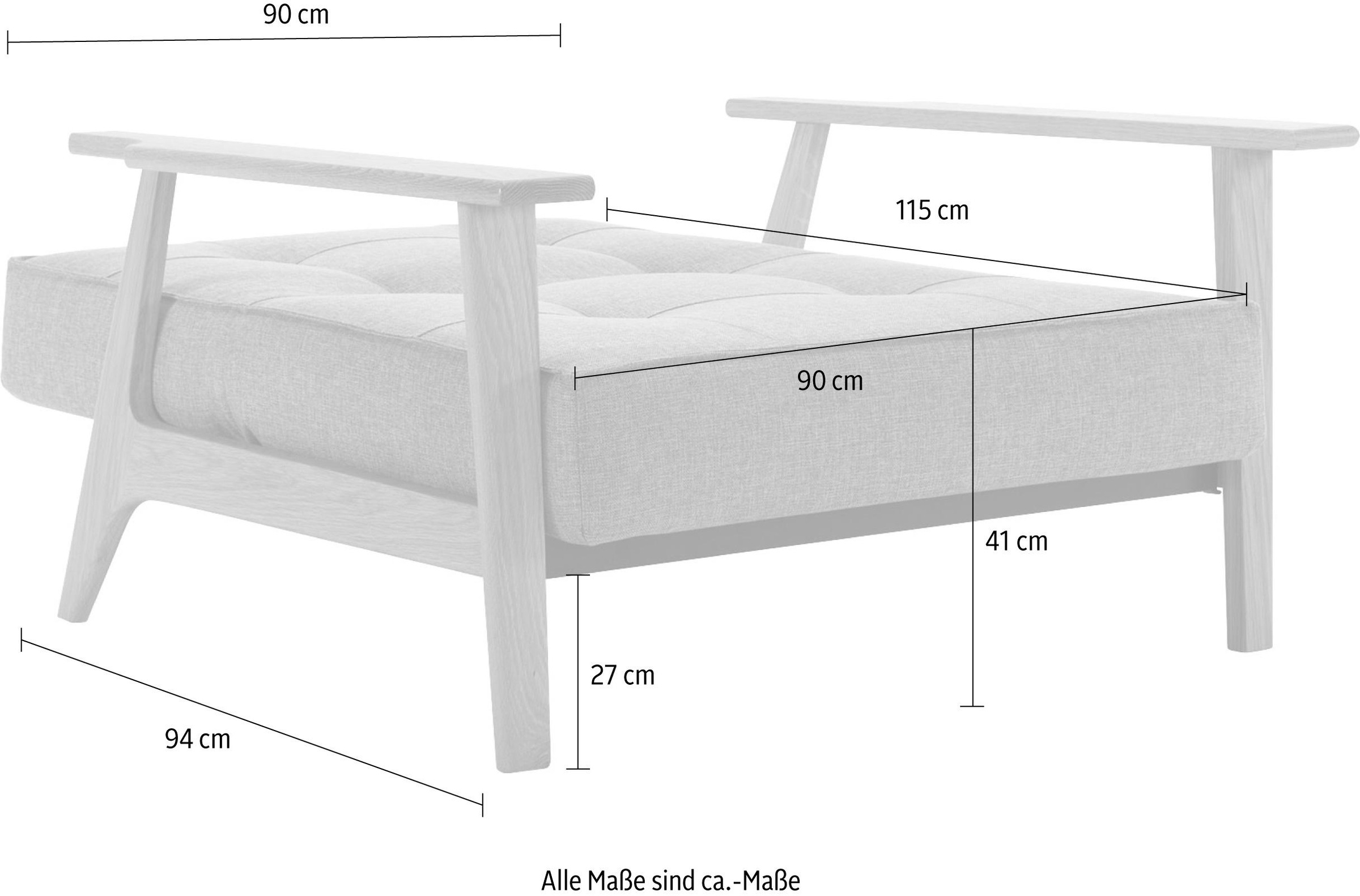 INNOVATION LIVING ™ Sessel »Splitback, Multifunktion, Loungesessel, Relaxstuhl, Fernsehsessel«, Relaxsessel mit verstellbarer Rückenlehne, Armlehne aus massiver Eiche