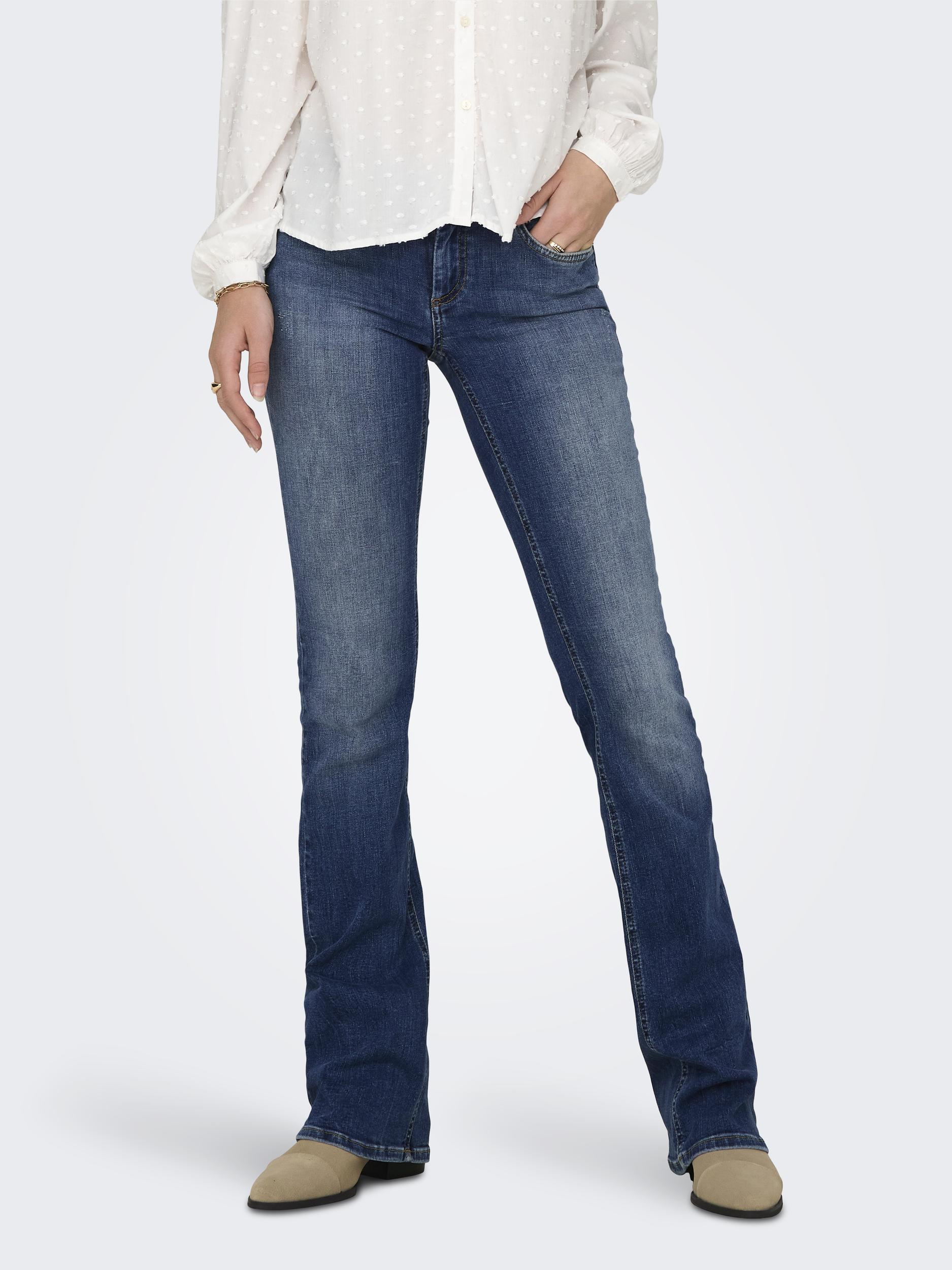 Only Damen Bootcut-Jeans »ONLBLUSH – Bootcut-Jeans mit niedriger Leibhöhe und Stretch« bootcut fit in blau, Größe XS (34)