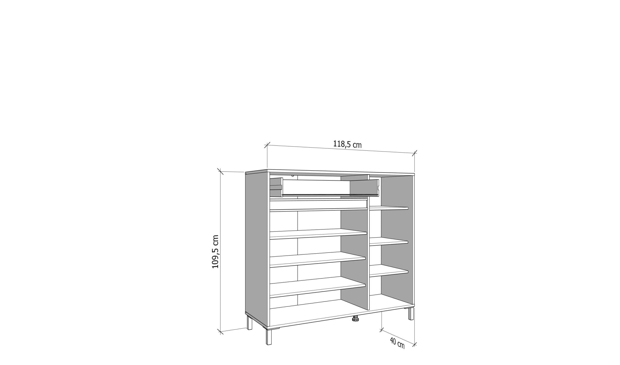 Home affaire Schuhkommode »Flannan, Schuhregal, Schuhschrank, Gesamthöhe 109,5 cm« sechs Regale und eine Schublade, Gesamtbreite 118,5 cm