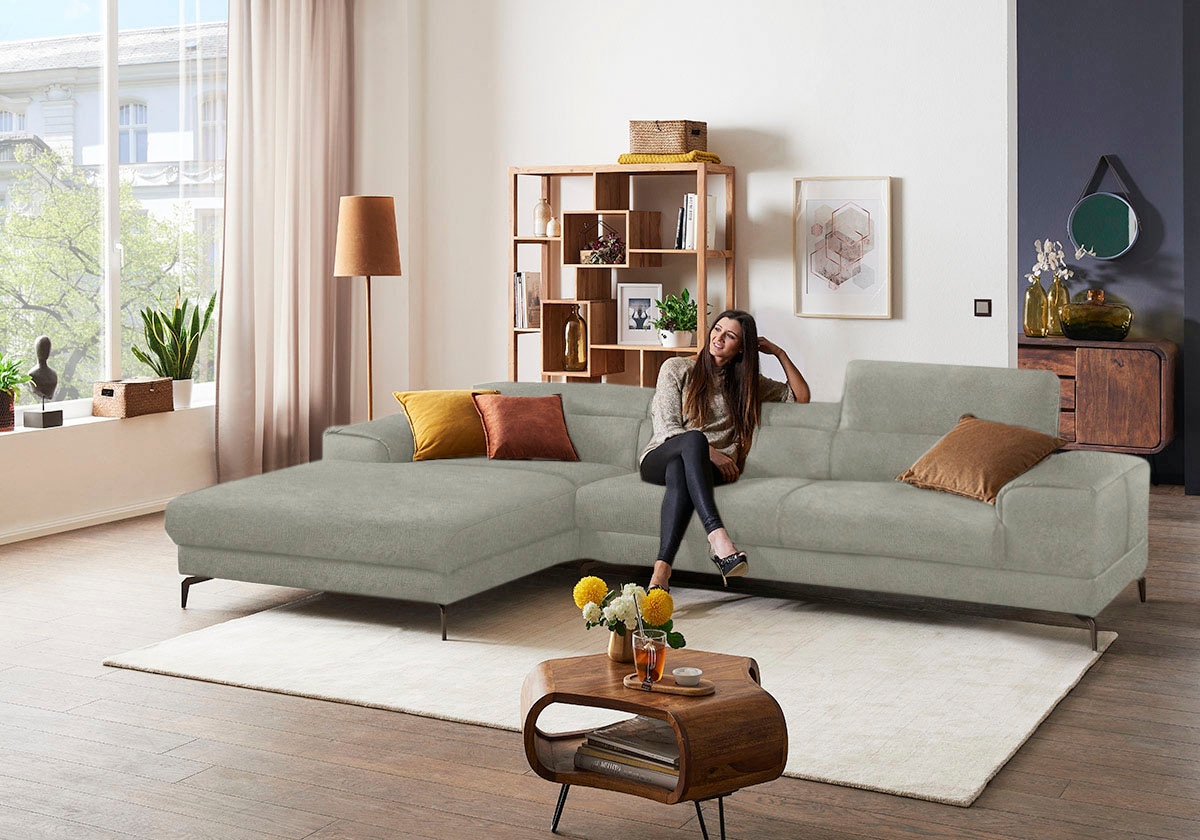 W.SCHILLIG Ecksofa »piedroo, Designsofa mit tollem Sitzkomfort, bequem und elegant, L-Form«, Kopfteilverstellung, wahlweise mit Sitztiefenverstellung, Breite 343cm