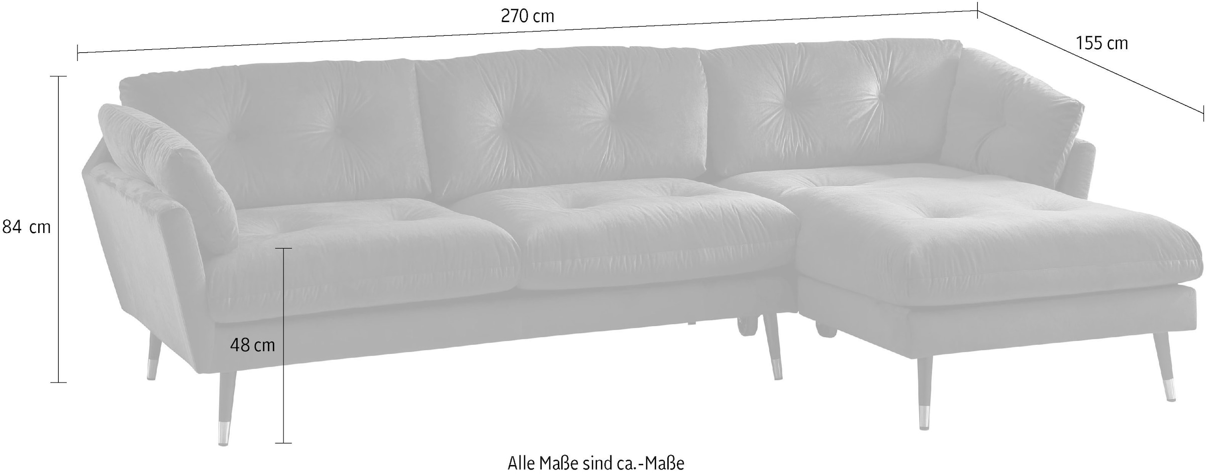 Trends by HG Ecksofa »Japan L-Form«, mit Fuß in Holz-Metallkombination, Recamiere rechts oder links