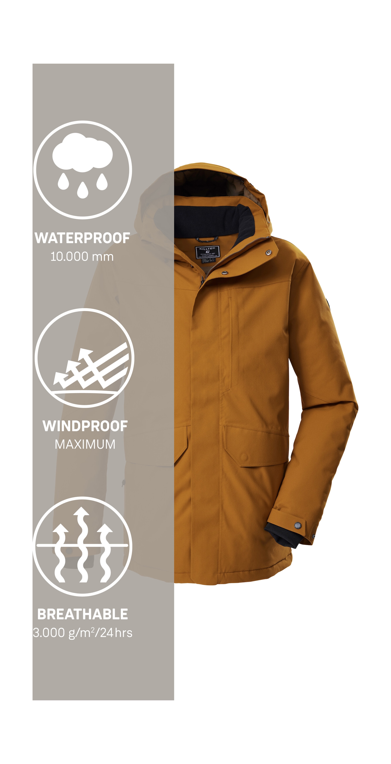 Killtec Parka »KOW 85 MN PRK« Wasserdicht, atmungsaktiv, abnehmbare Kapuze
