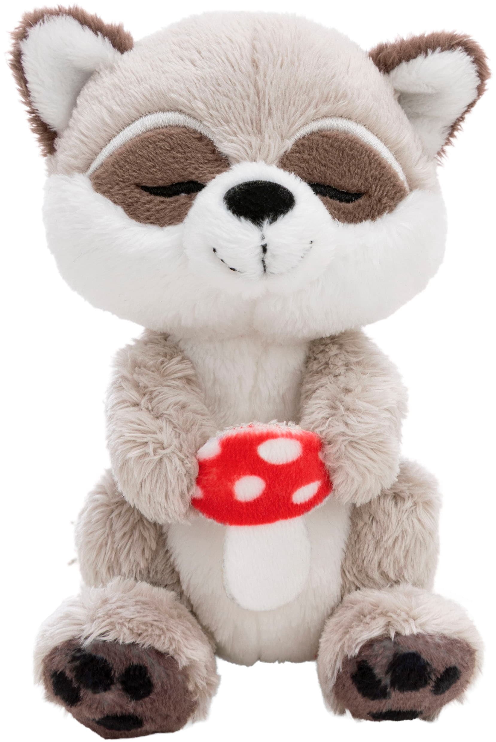 Nici Kuscheltier »Sleeping Pets, Waschbär mit Fliegenpilz schlafend im Körbchen«