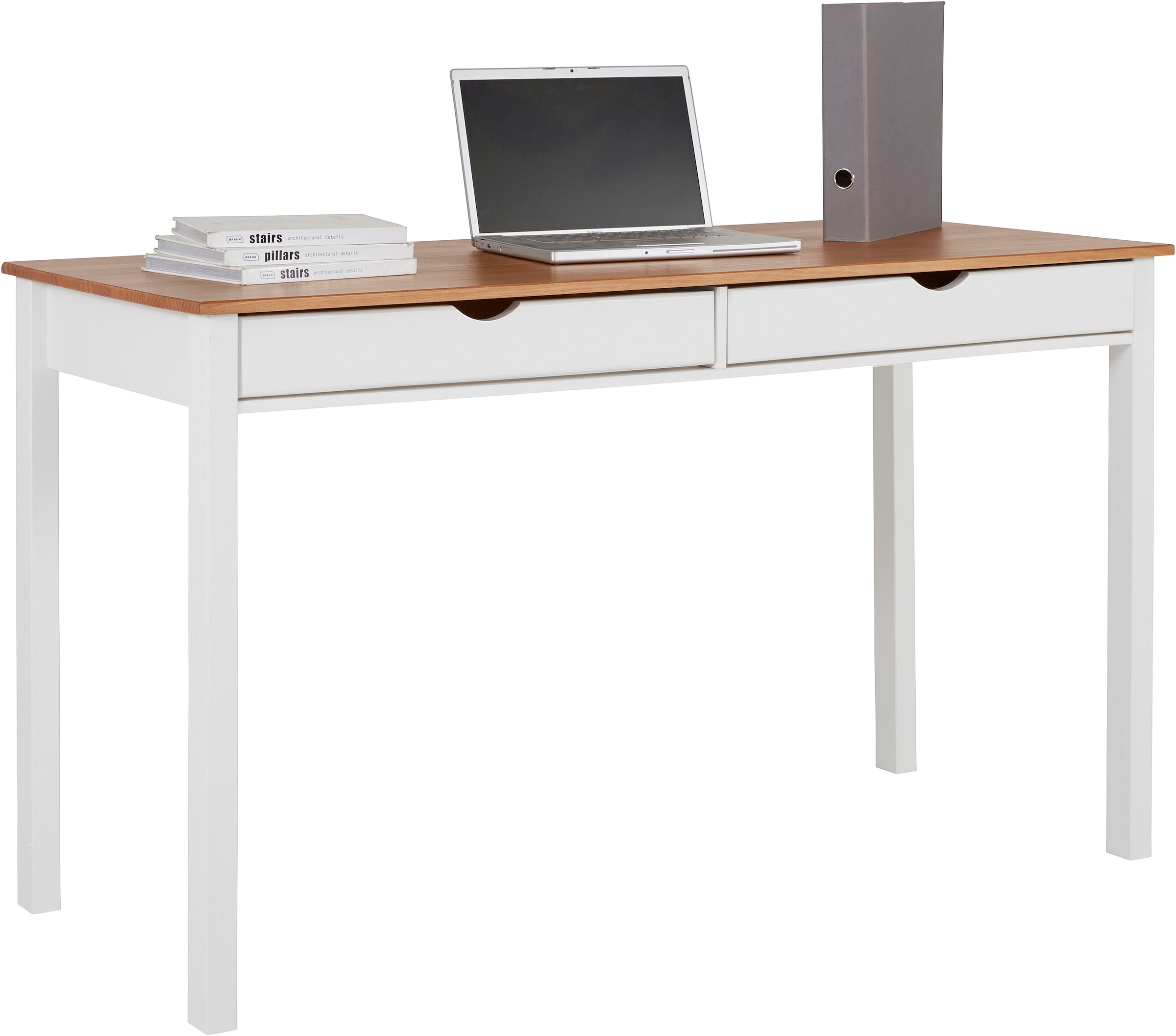 INOSIGN Schreibtisch »Gava«, aus massiven Griffmulden, 140 OTTO online cm bei Breite praktischen Kiefernholz, mit