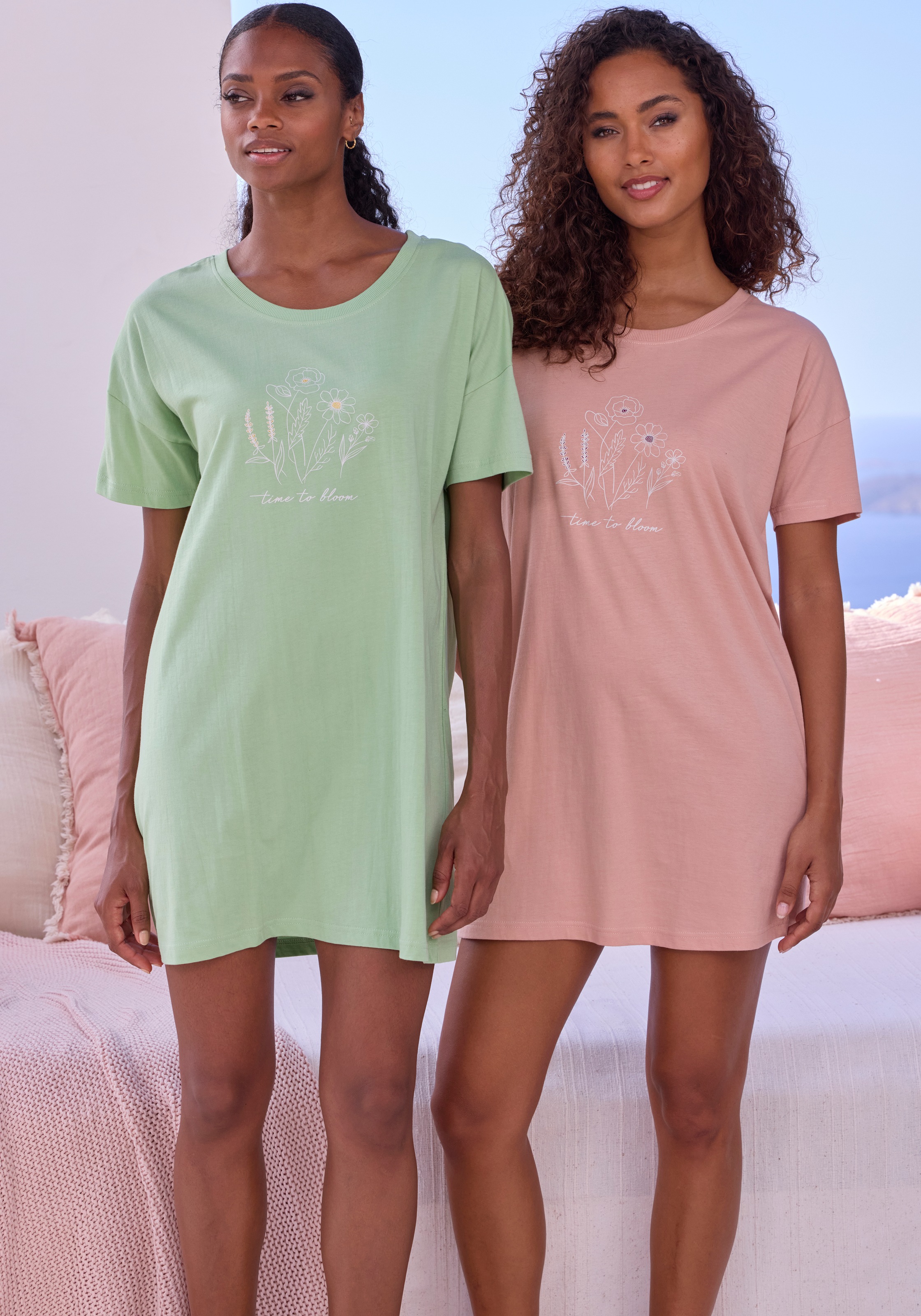 Vivance Dreams Bigshirt, (Set, 2 Stück), mit zart skizziertem Frontdruck
