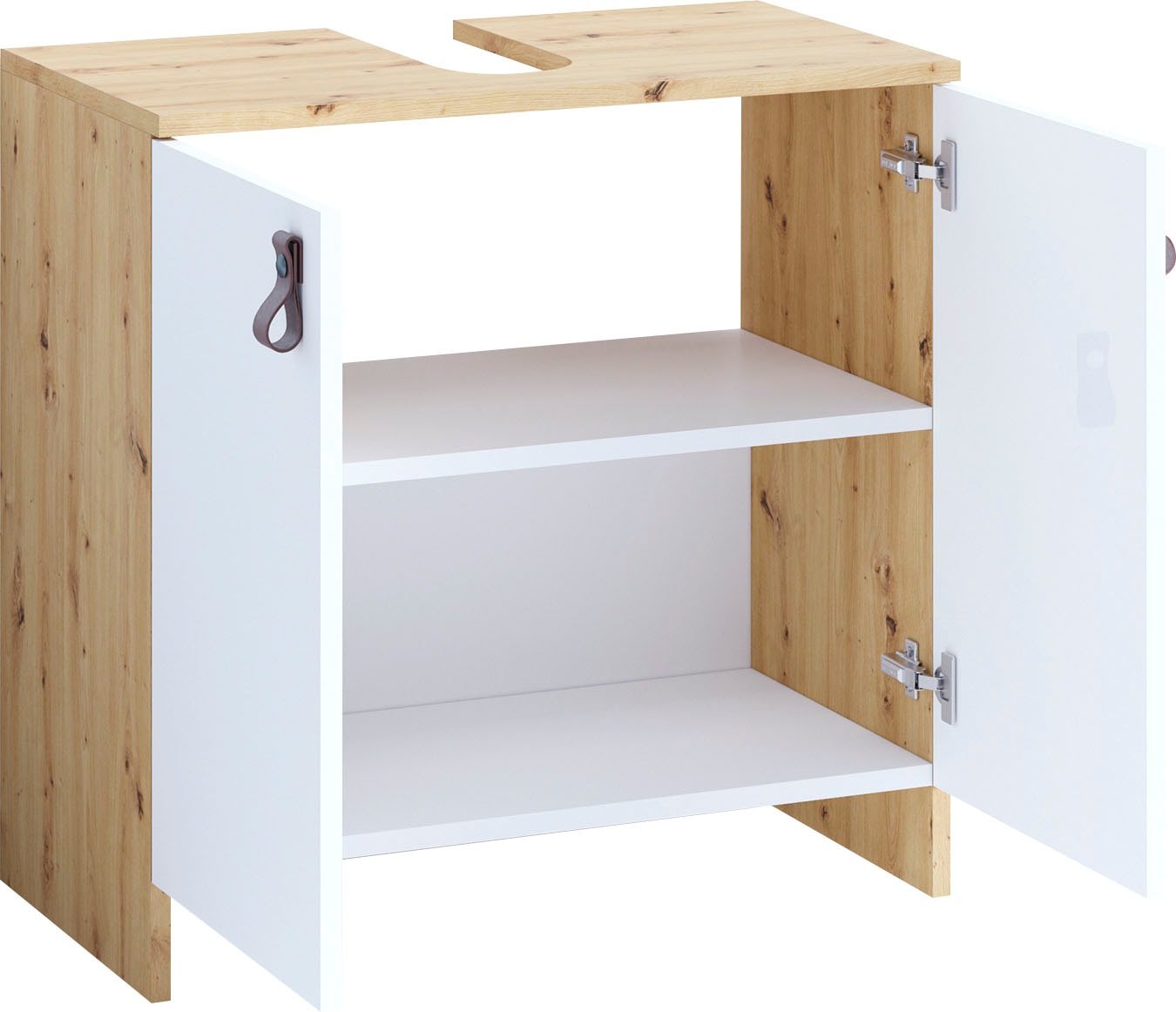 Homexperts Waschbeckenunterschrank »New Port«, Badezimmerschrank in skandinavischem Design mit Kunstledergriffen