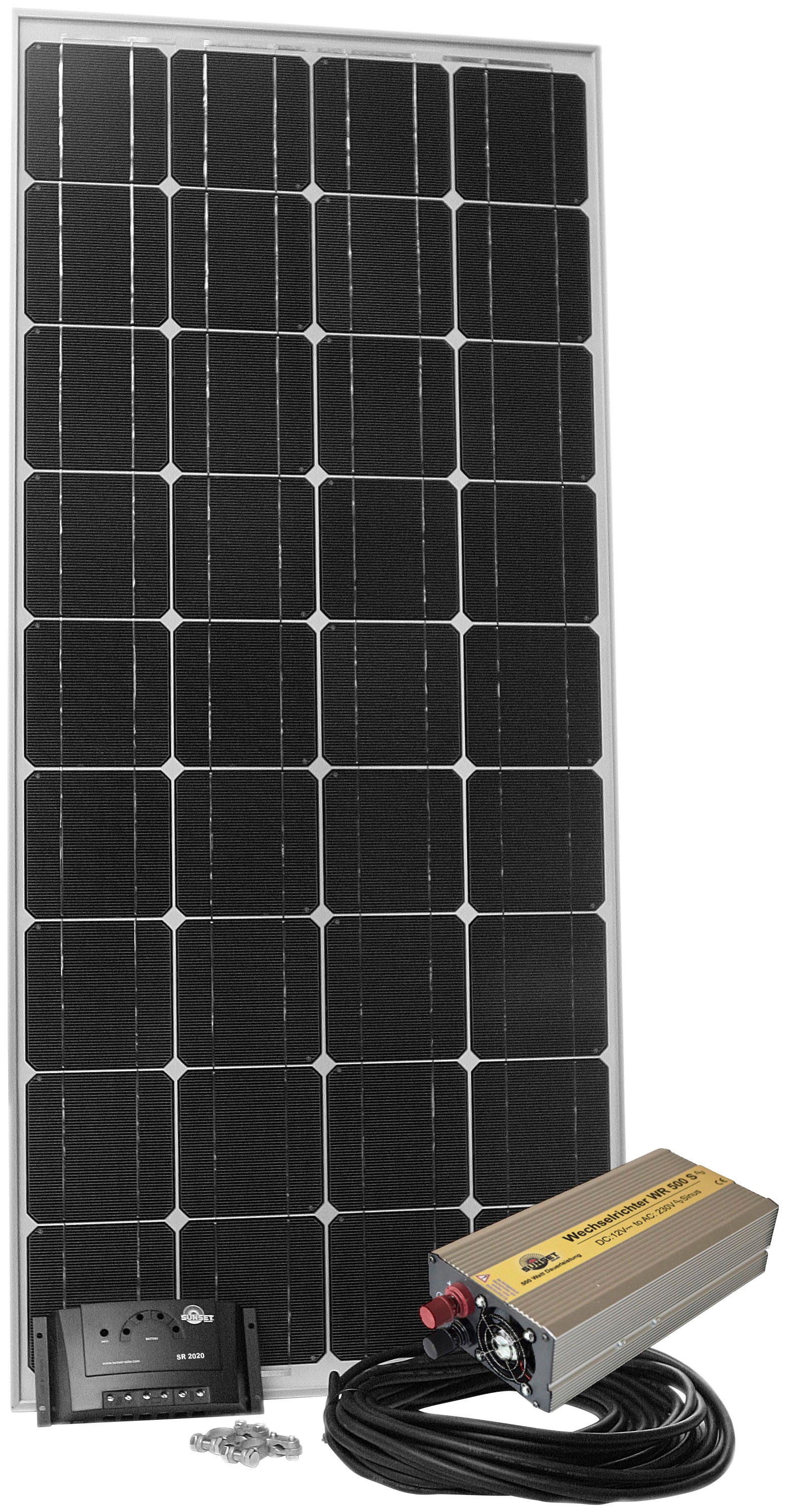 Sunset Solarmodul »Stromset AS 180, 180 Watt, 230 V«, (Set), für Gartenhäuser oder Reisemobil