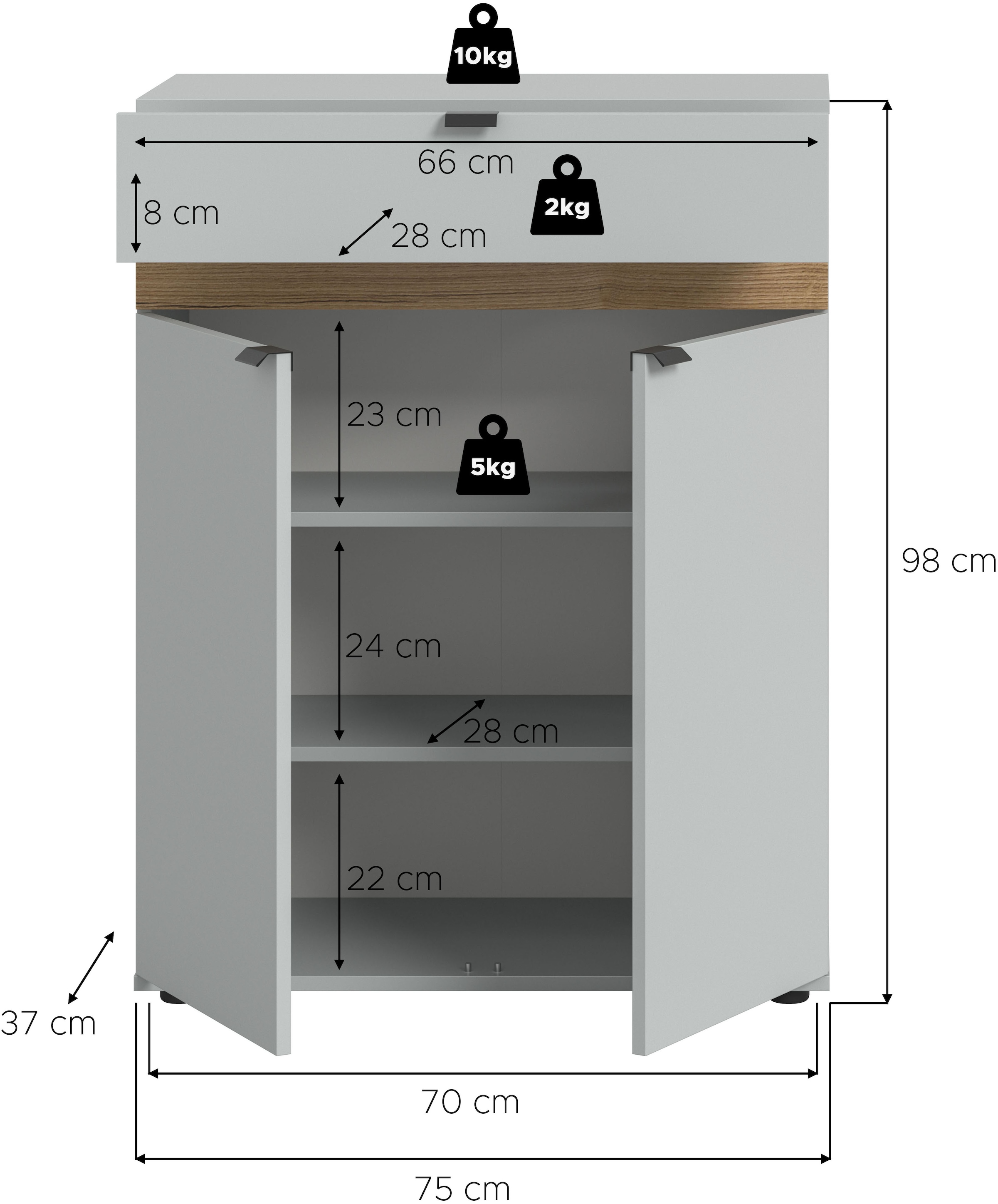 INOSIGN Garderobenschrank 1 Stk. tlg. Oran, Schuhkommode, Schublade, Evoke Oak NB, 3 Fächer