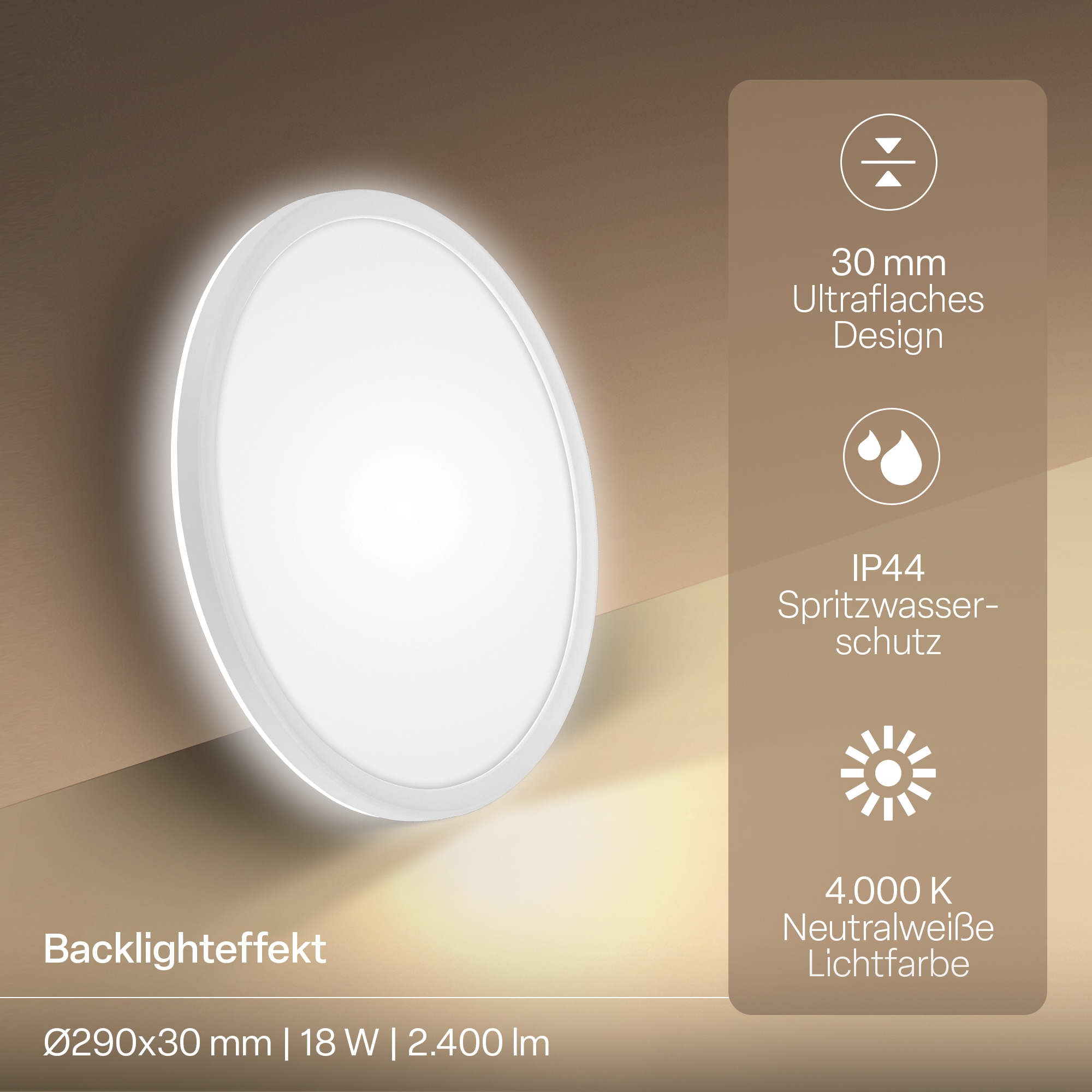 B.K.Licht LED Panel »SHALLOW« LED-Board 1 Stk. Neutralweiß 29x3 cm, Badlampe, Badezimmer, Küche, Wohnzimmer
