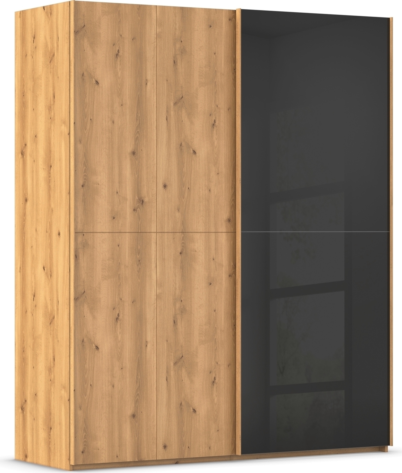 rauch Schwebetürenschrank »Kleiderschrank Schrank Garderobe Schlafzimmerschrank SCALE-WOOD« edle geteilte Front in massiver Asteiche mit Glastüren MADE IN GERMANY