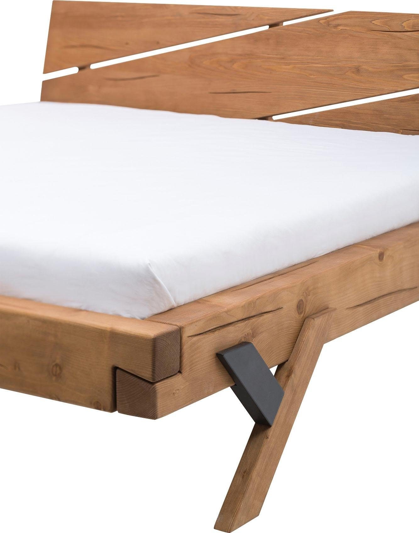 SalesFever Massivholzbett »Eik Naturbelassenes Bett« Urige Eleganz trifft moderne Formen - Unikat-Balkenbett
