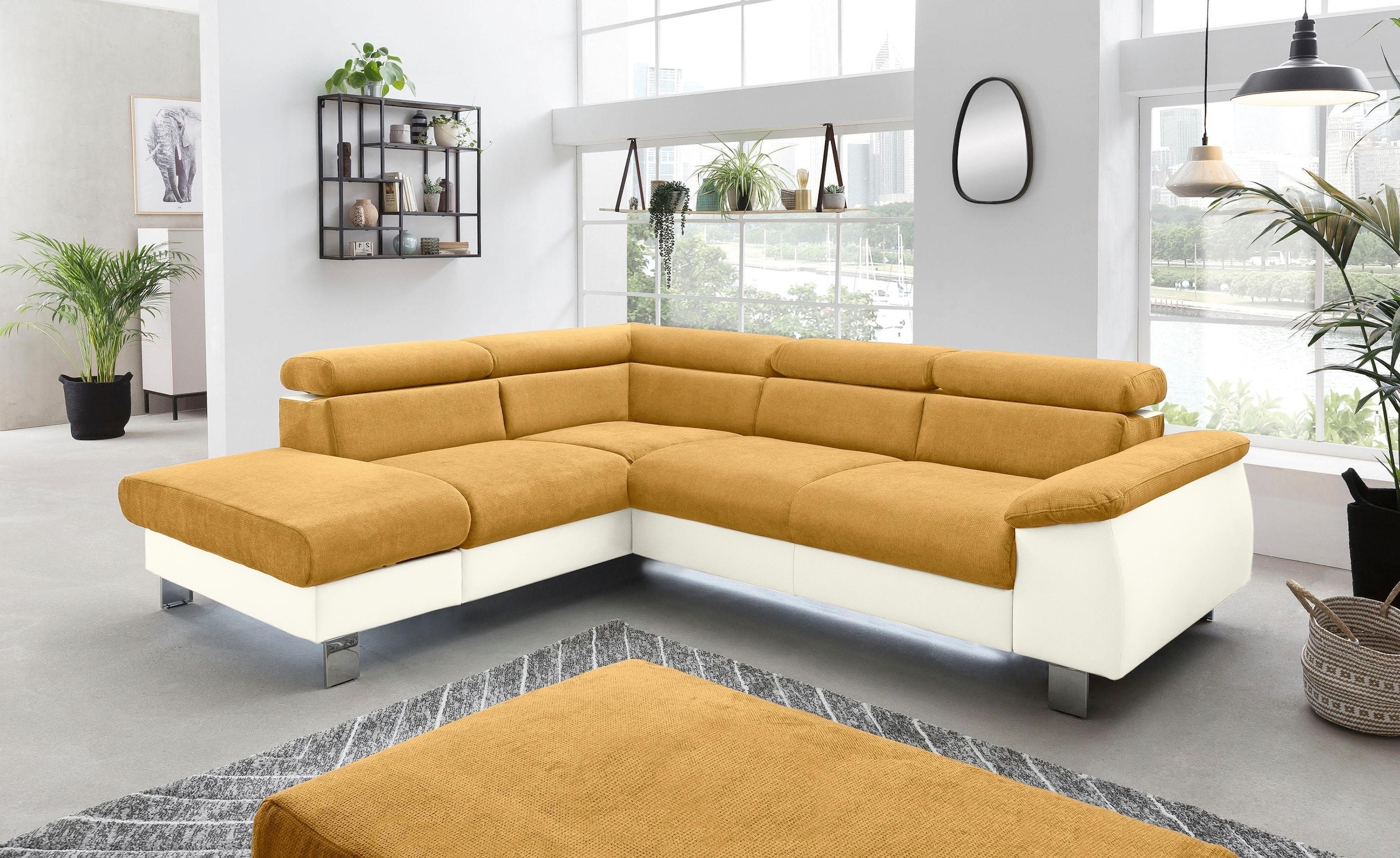 COTTA Polstergarnitur »Komaris L-Form«, (Set), Set bestehend aus: Ecksofa mit Kopfteilverstellung & Hocker