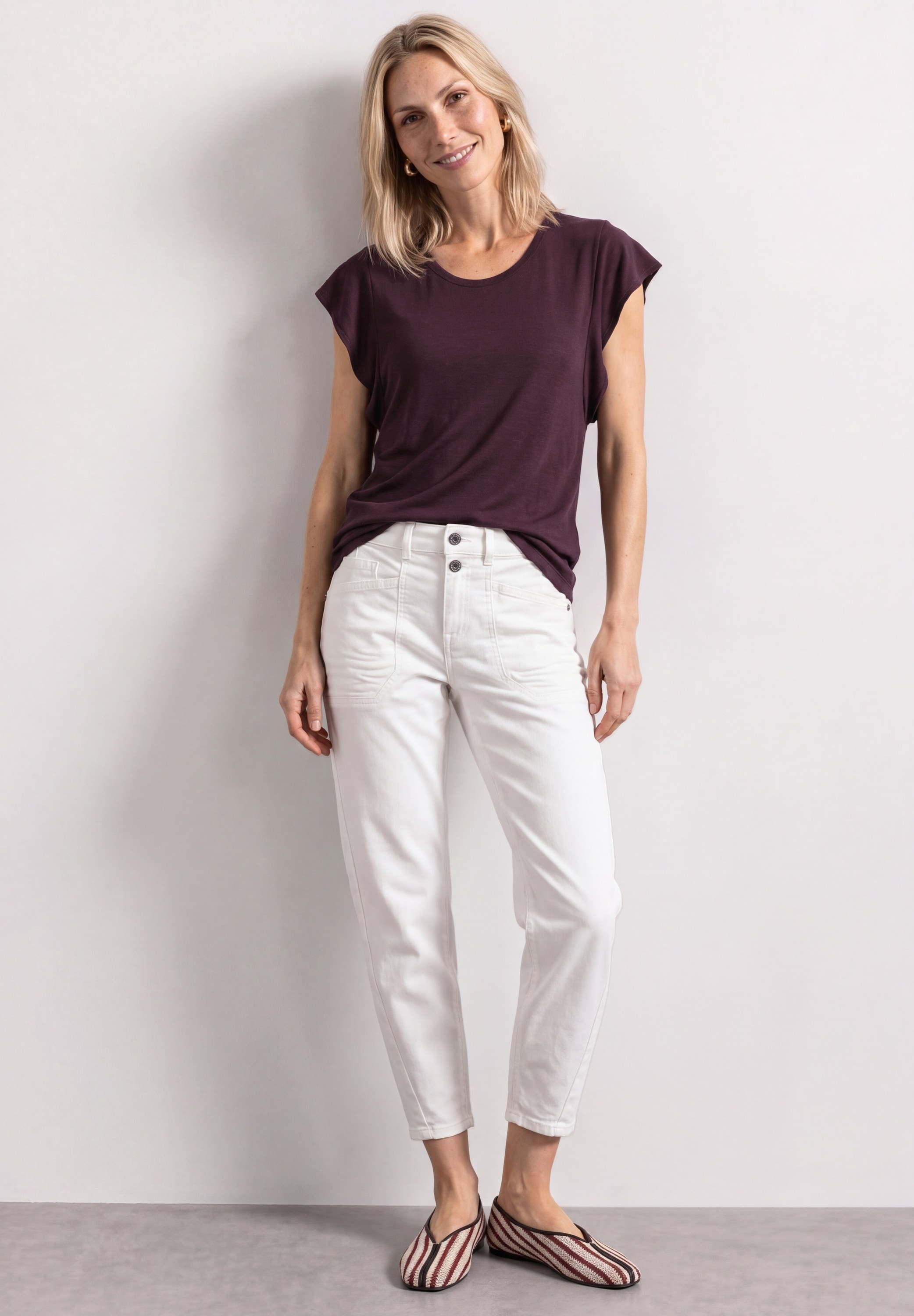 STREET ONE Shirttop Sommershirt mit kurzen Volant-Ärmeln