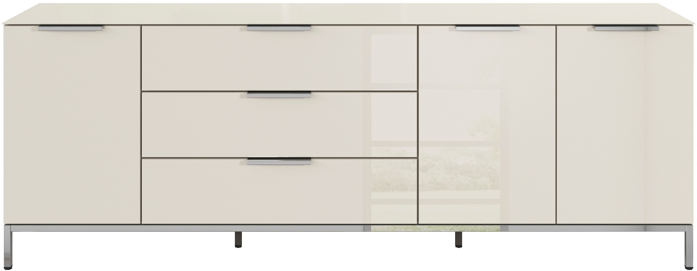 rauch Kombikommode »Kommode Türkommode Sideboard Kombikommode FLIPP mit Glasfront«, (Breite 200 cm mit 2 Einlegeböden), 3-türig, 3 Schubladen, Soft-Close-Funktion, Oberboden und Front Glas