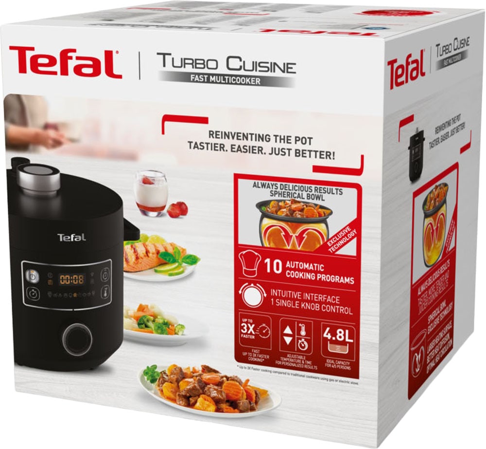 Tefal Multikocher »Turbo Cuisine inkl. Dampfgareinsatz, Messbecher, Reislöffel und Kelle« elektr. Schnellkochtopf, 10 aut. Programme, 1-Knopf-Bedienung, CY7548