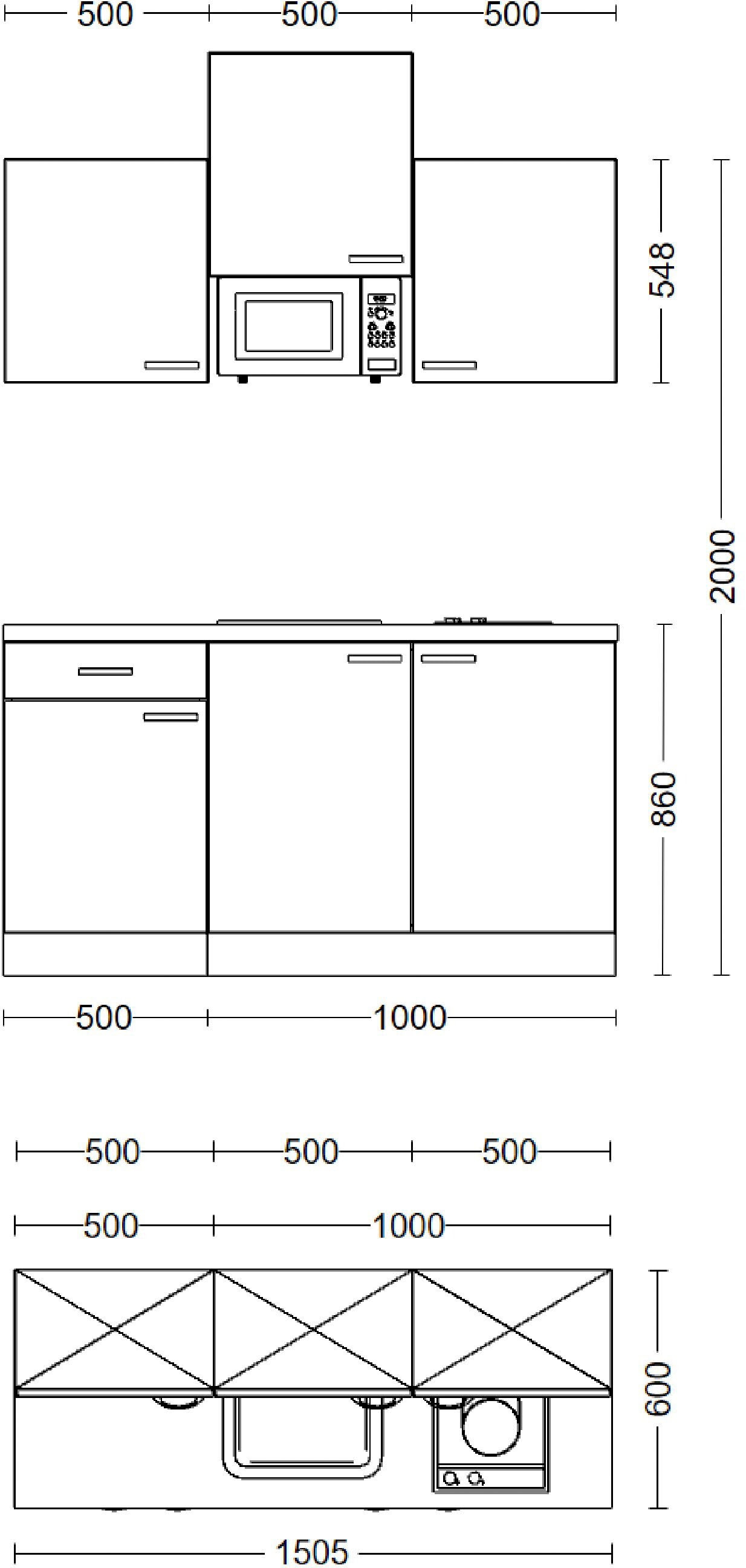 Flex-Well Küchenzeile »Florenz«, Gesamtbreite 150cm, mit Mikrowelle und Kochfeld, viele Farbenvarianten