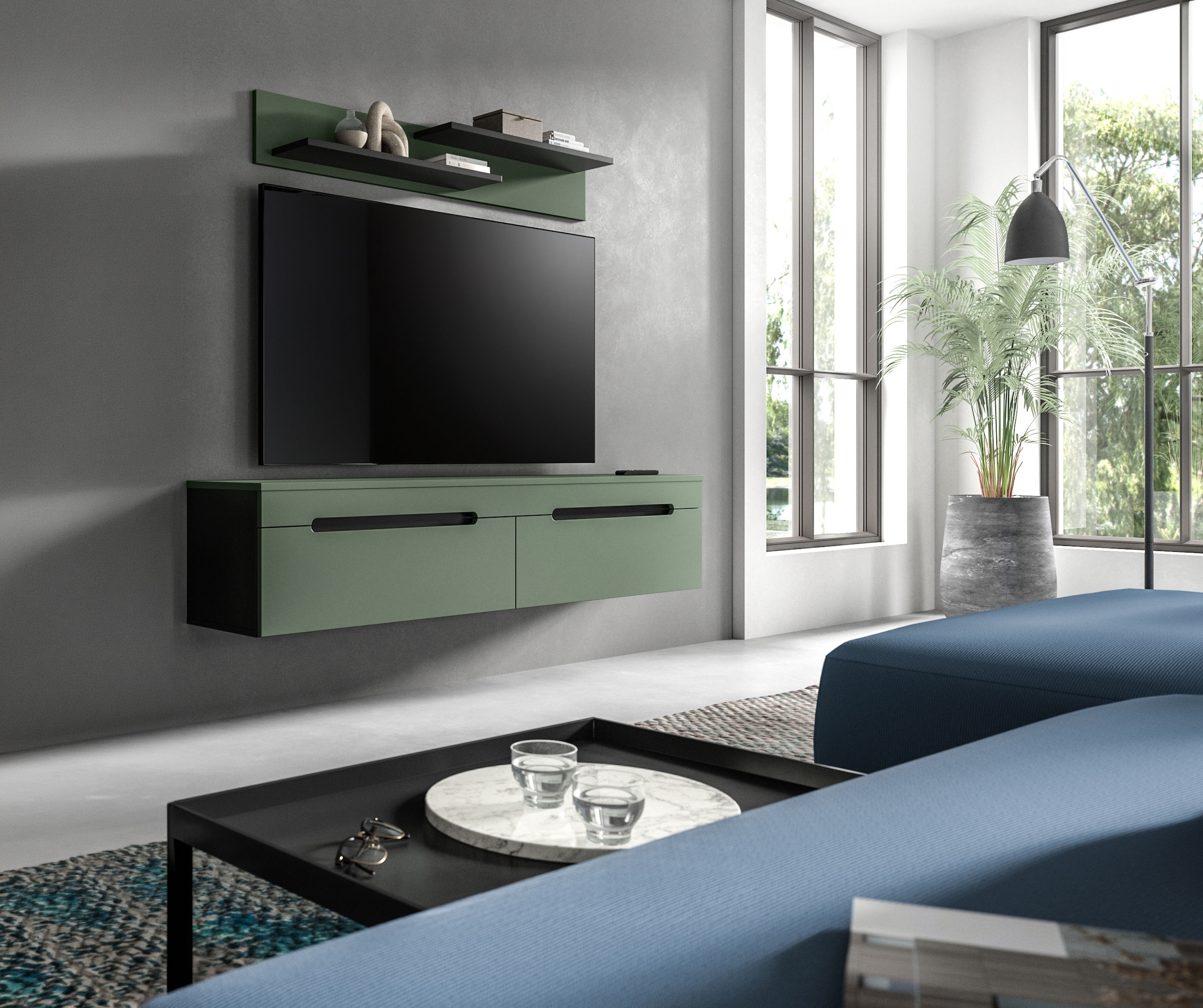 Home affaire Wohnwand »REHAT, TOPSELLER!, 2-teilig, wahlweise stehend und hängend montierbar« Set bestehend aus: Wandboard (13x19x8 cm) und Lowboard (170x38x33 cm), 2 Stk. tlg.