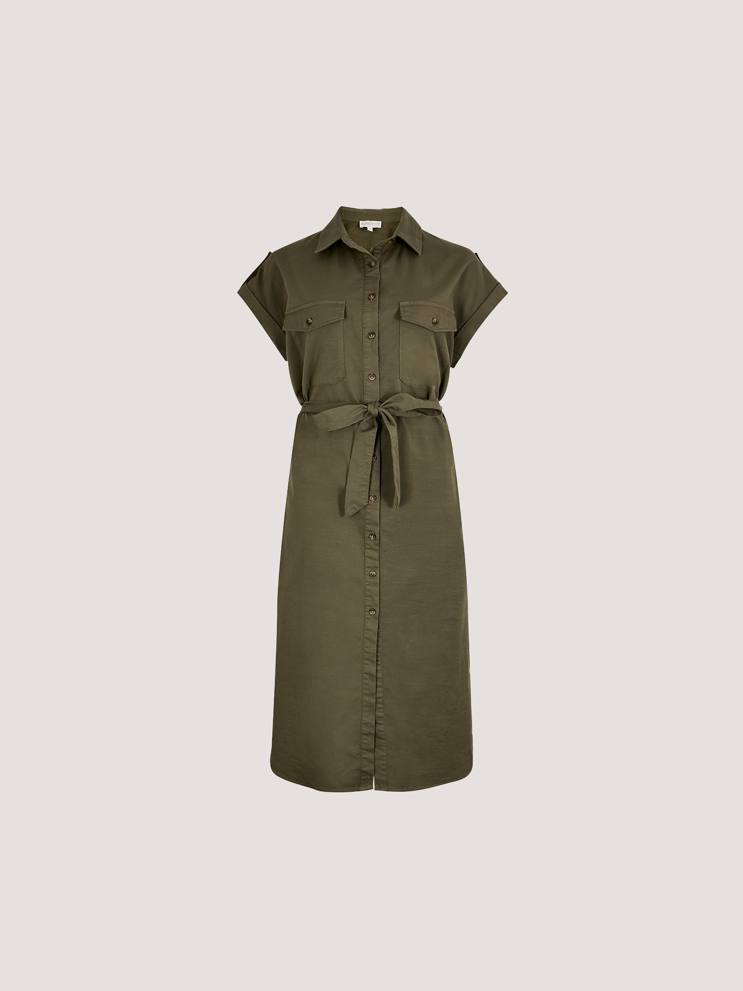 Apricot Midikleid »Unifarbenes Hemdblusenkleid« 2 Stk. tlg. Brusttaschen mit Bindeband