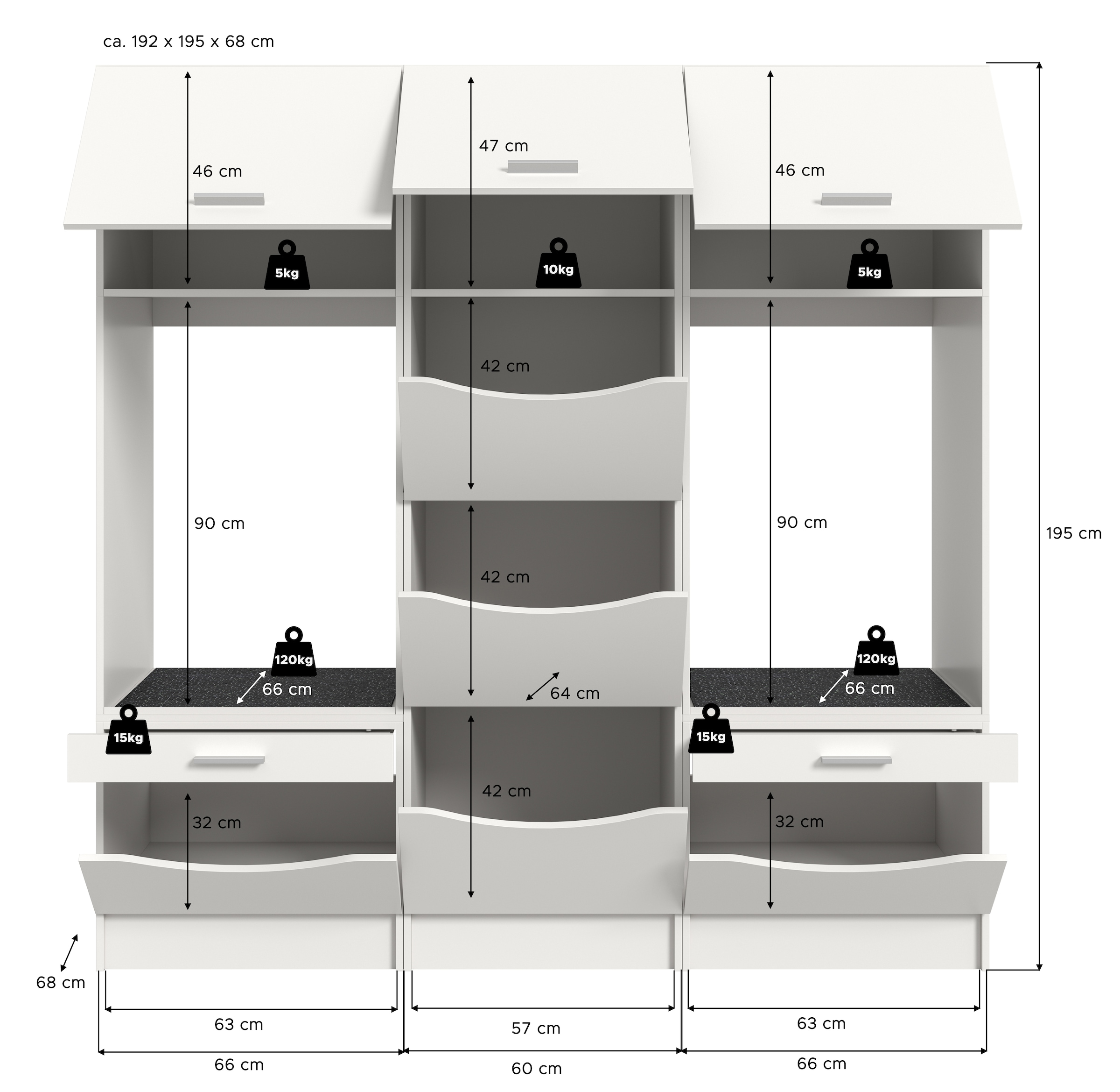 welltime Mehrzweckschrank-Set »FALAS, TOPSELLER!, 3-teilig, Hauswirtschaftsraum Set, Breite 192 cm« 2x Waschmaschinenumbau- & 1x Wäscheschrank, 