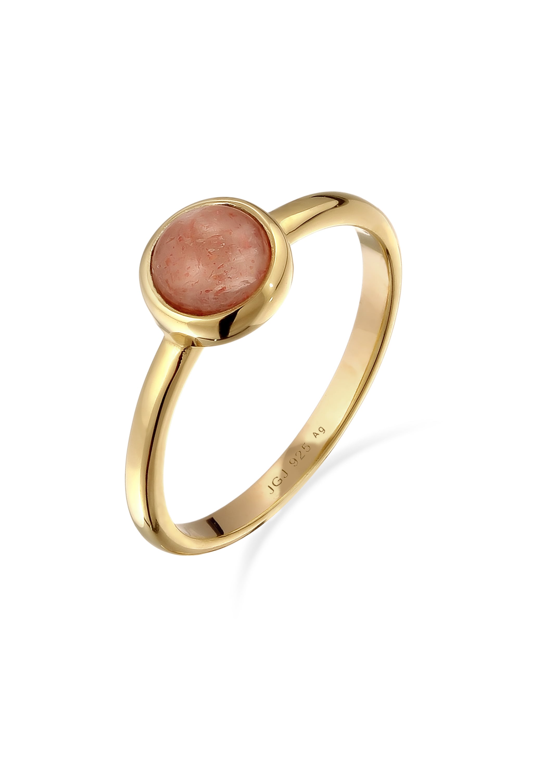 Elli Premium Silberring »Ring Stein Rund Feldspat Orange 925 Sterling Silvber Vergoldet«