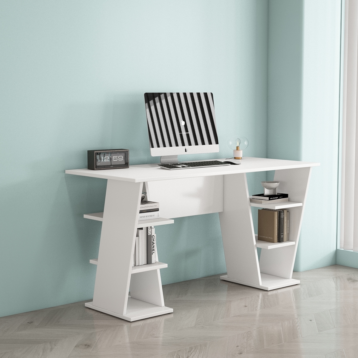 OTTO home Schreibtisch »Ezzell«, Regalschreibtisch mit Ablagen, modernes Design, Breite 137 cm