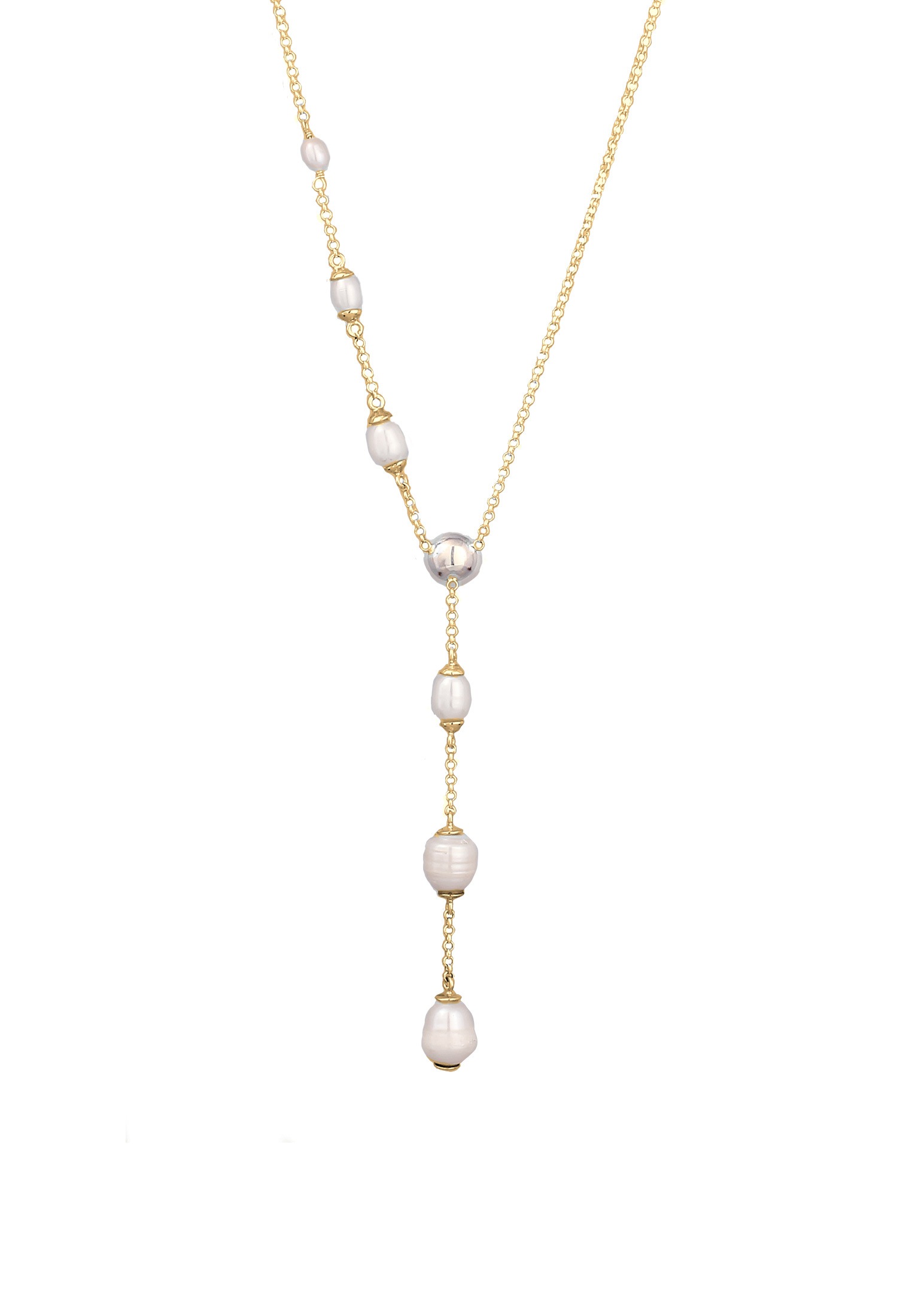 Elli Y-Kette »Halskette Y-Kette mit Süßwasserperlen Weiß 925 Sterling Silber vergoldet«