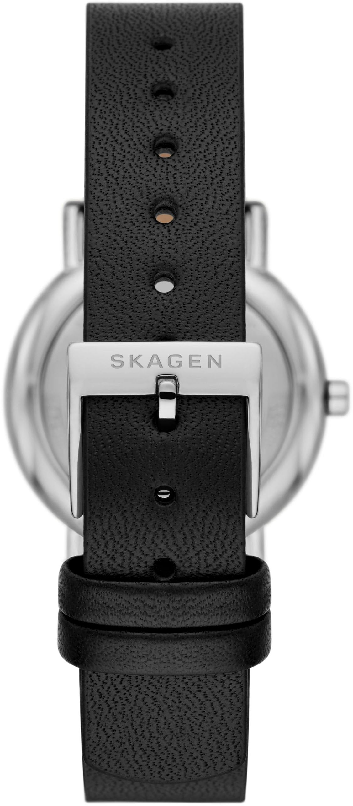 Skagen Quarzuhr »SIGNATUR LILLE«, Armbanduhr, Damenuhr, analog, Lederarmband