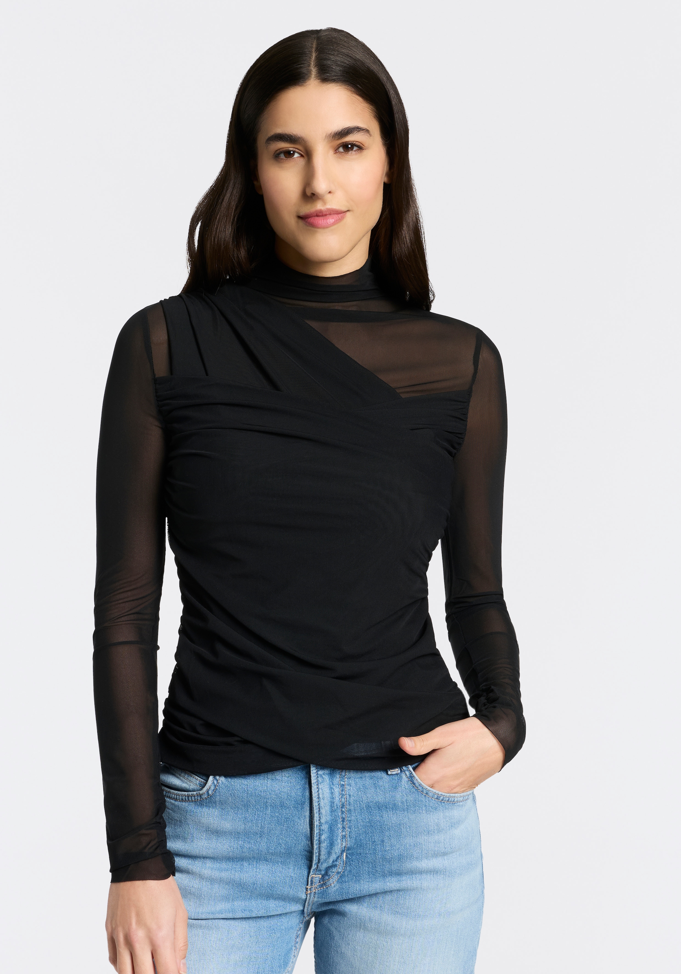 BOSS ORANGE Langarmshirt »Etulah Premium Damenmode« aus Mesh, Slim Fit