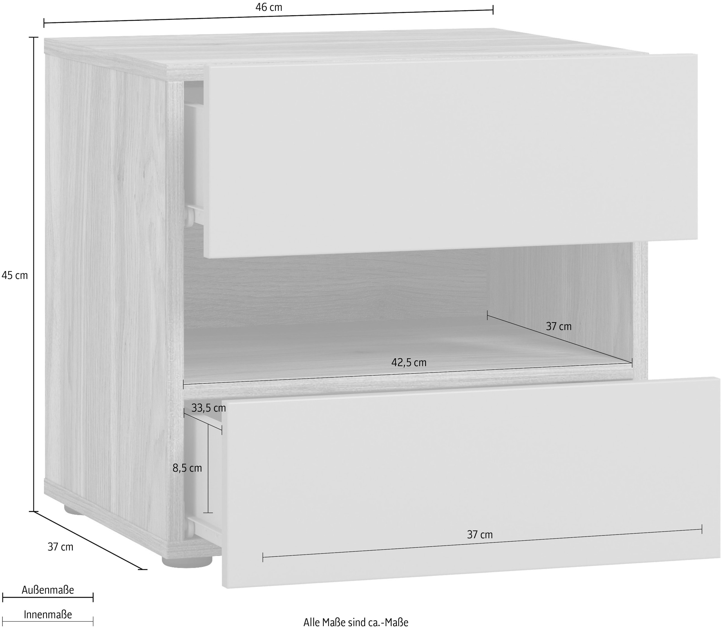 INOSIGN Nachtkommode »Wharton,Breite 46cm, Nachtschrank mit 2 Schubladen«, Nachttisch, Nachtkonsole offene Fach