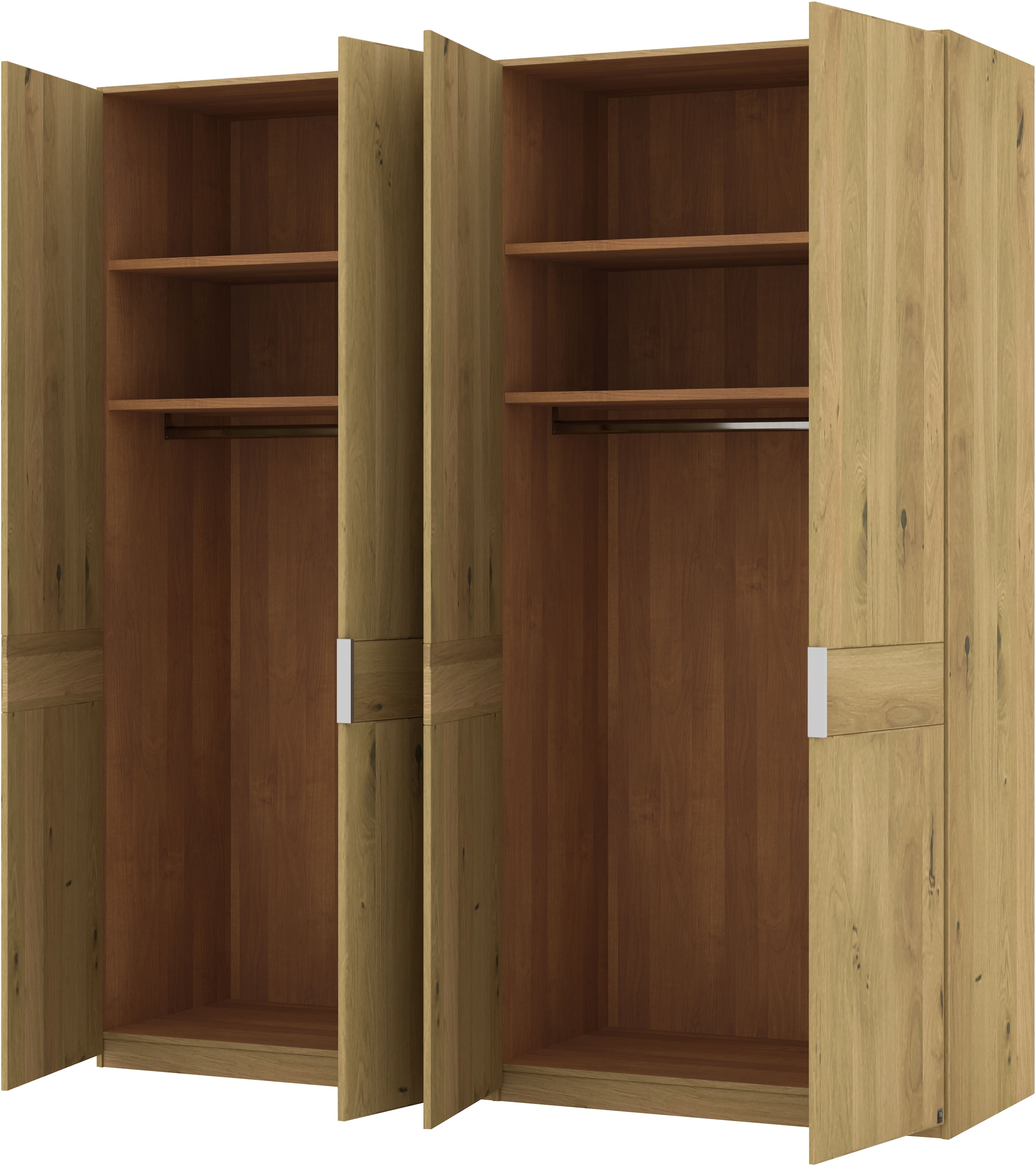 Musterring Drehtürenschrank »Savona, Kleiderschrank, Schrank, Garderobe, teilmassiv Eiche«, (mit Türdämpfern, in 5 Breiten & 2 Höhen, extra Böden, MADE IN GERMANY), Türen in Bianco-Eiche massiv, mit Querriegel, verschiedene Größen