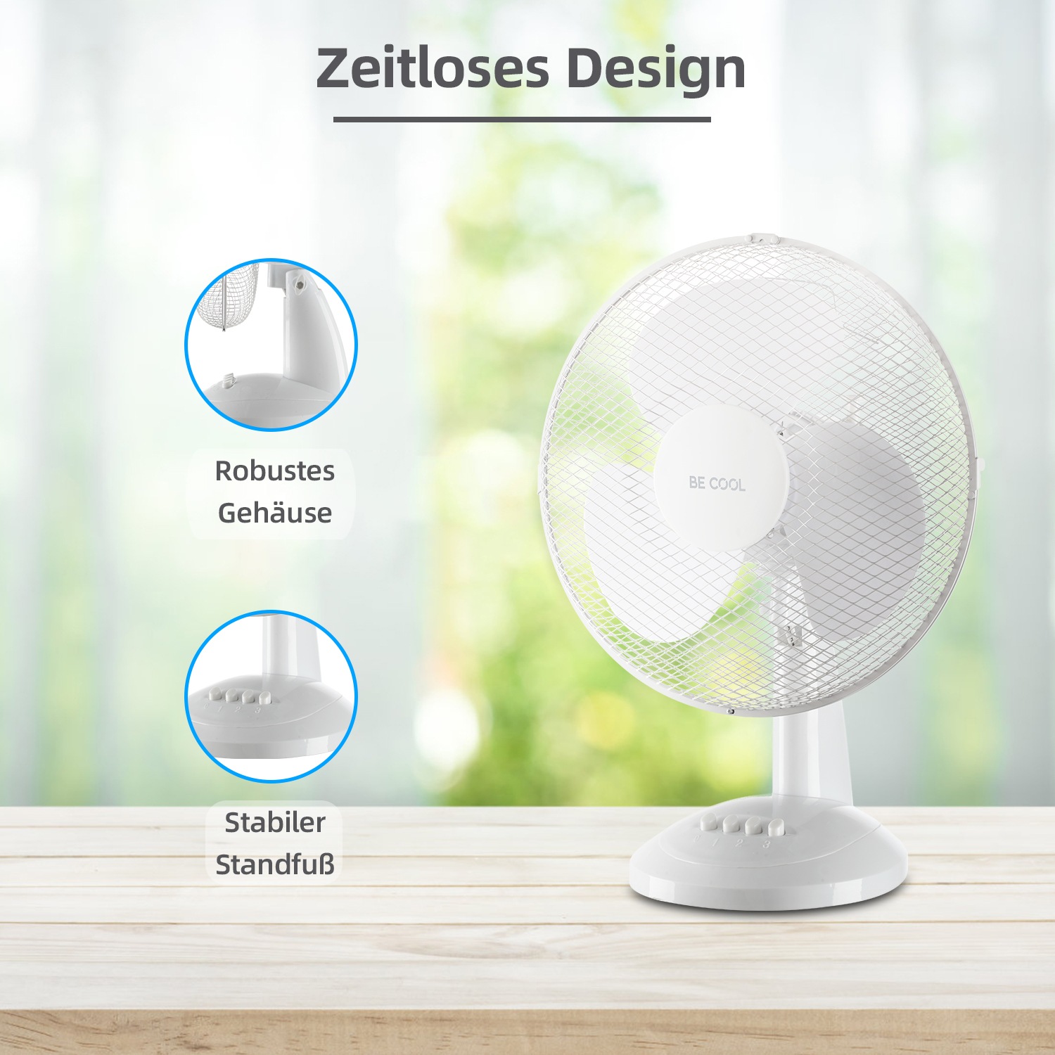 be cool Tischventilator »Tischventilator 30cm BC12TF weiß«, einfache Bedienung