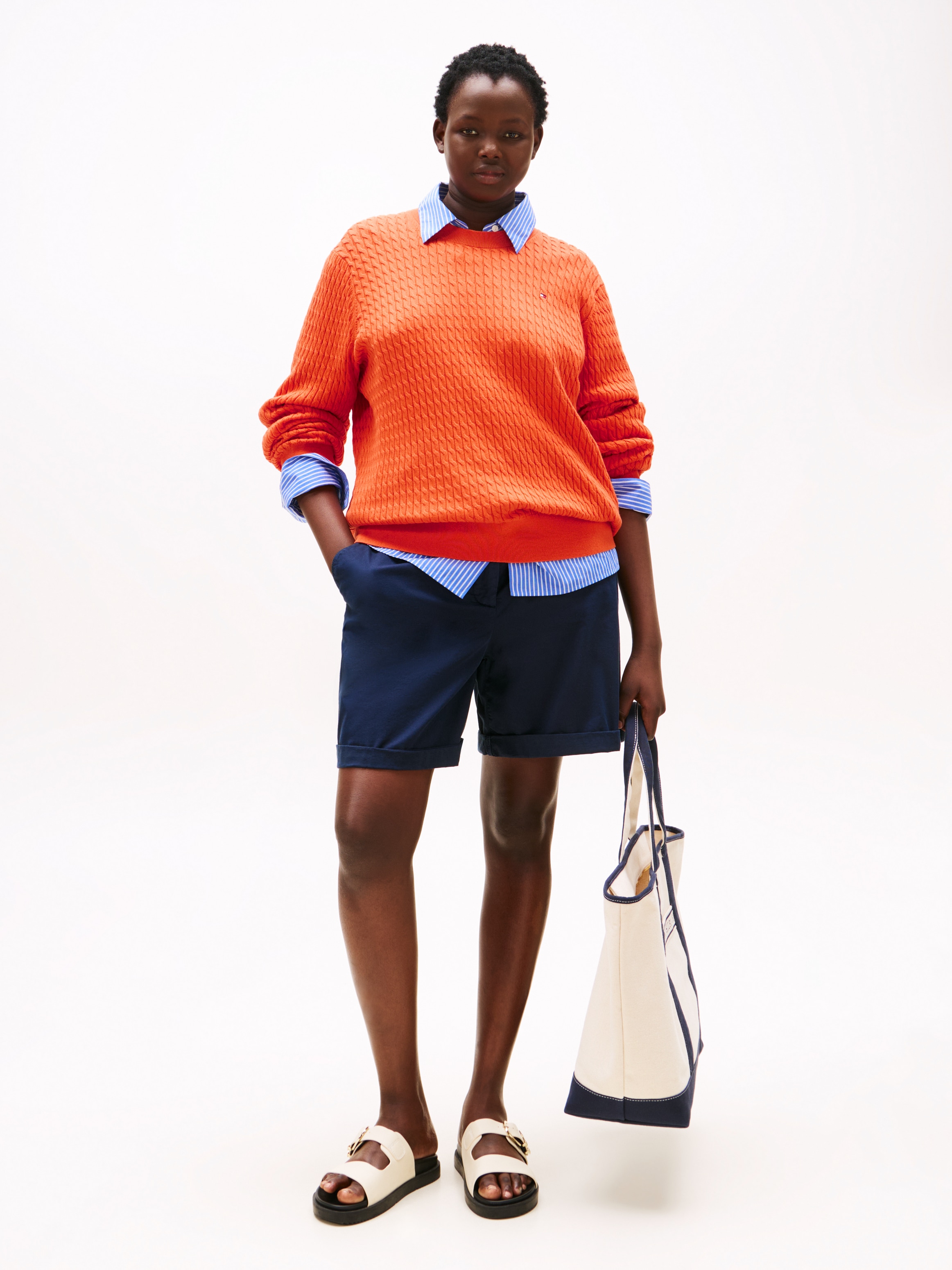 Tommy Hilfiger Curve Strickpullover »CRV CO CABLE FINE GG C-NK LS SWT«, in großen Größen, mit Zopfmuster