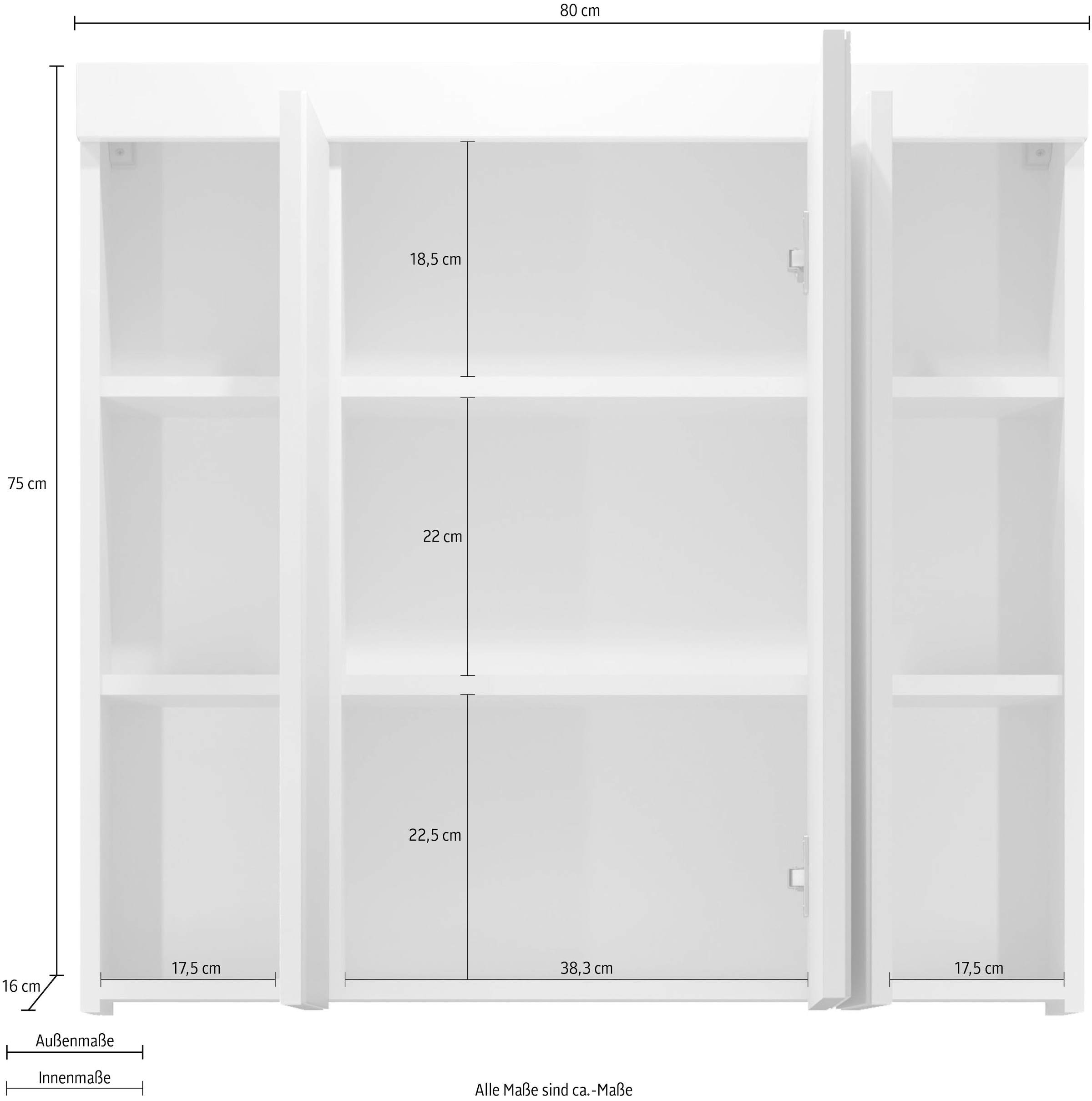 welltime Spiegelschrank »Dormoletto« Badspiegel in Weiß mit 9 Fächern - Maße (B/T/H) 80/16/75 cm