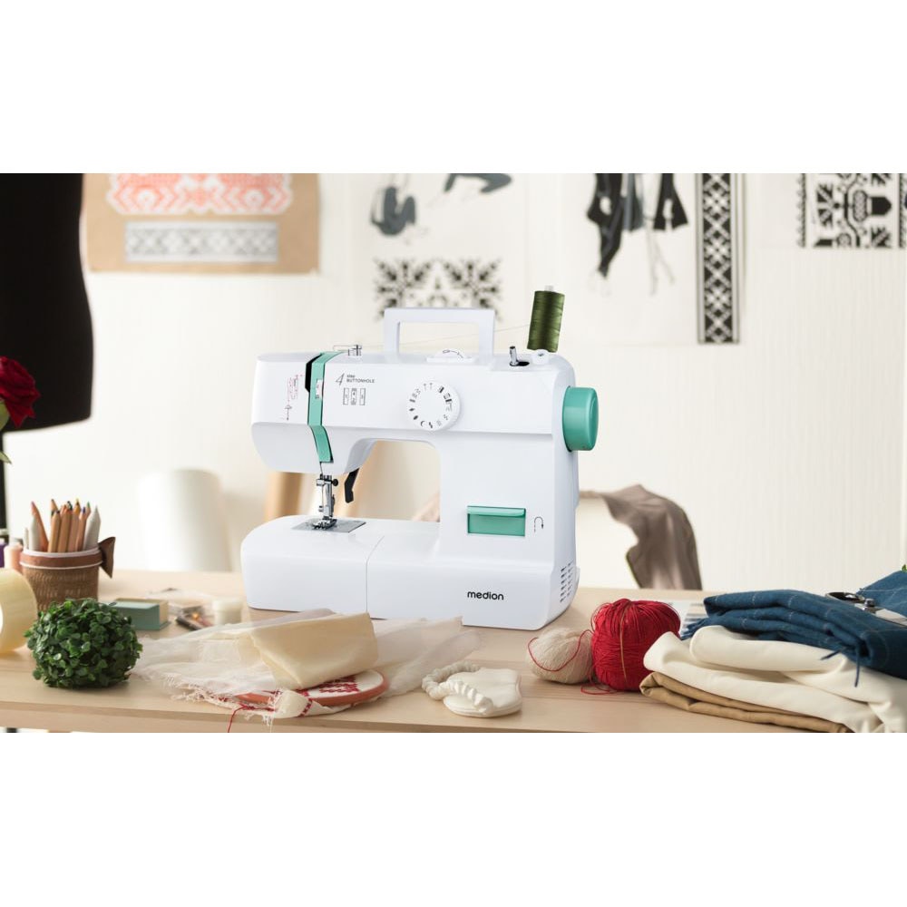 Medion® Nähmaschine »SM70 (MD 11179), 12 Stichmuster, Rückwärtstaste, 70 Watt Motorleistung«, 12 Programme, einstellbare Stichlänge, 4 Schritte Knopfloch, umfangreiches Zubehör