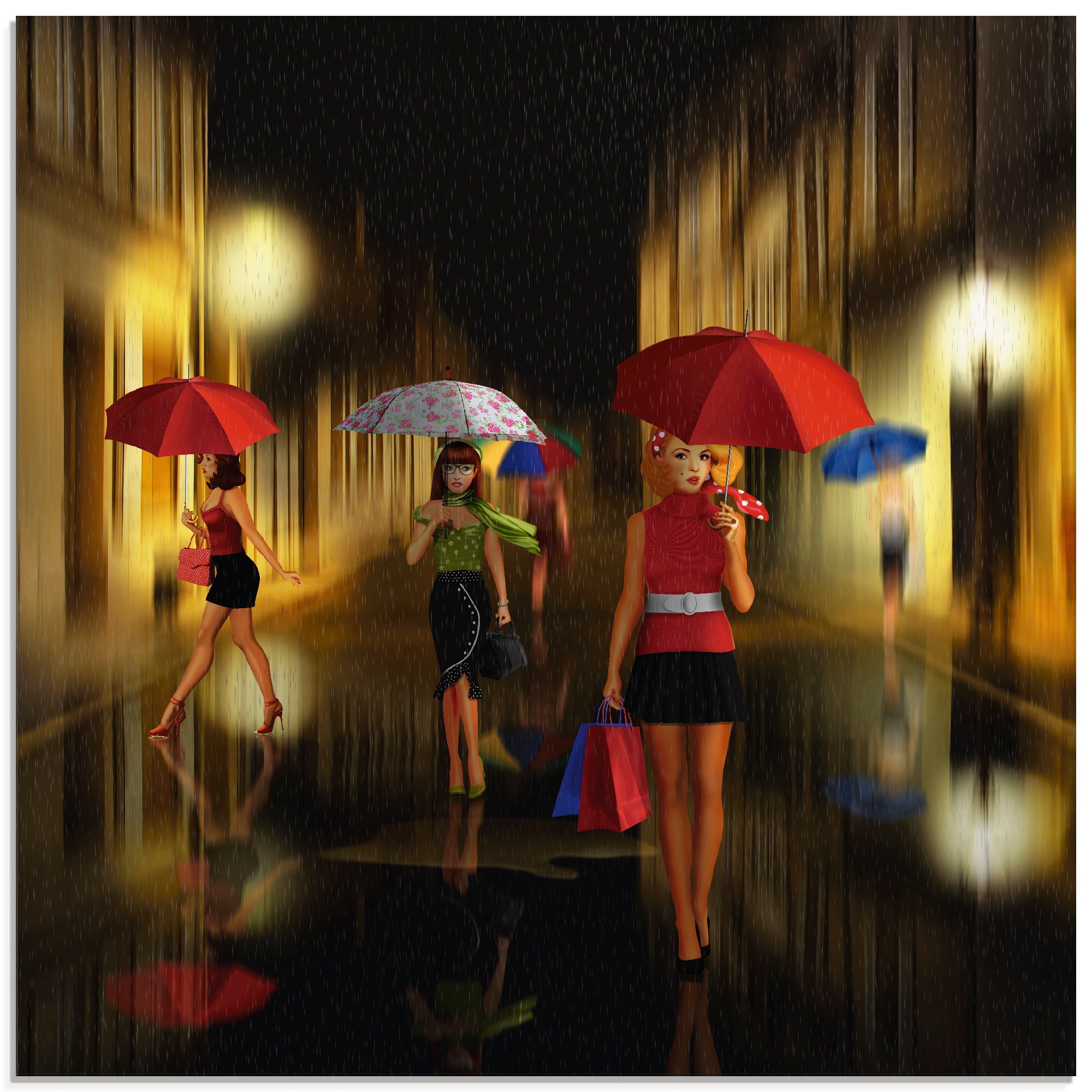 Artland Glasbild »frauen Beim Einkaufen Im Regen«, Frau, (1 St.), In 