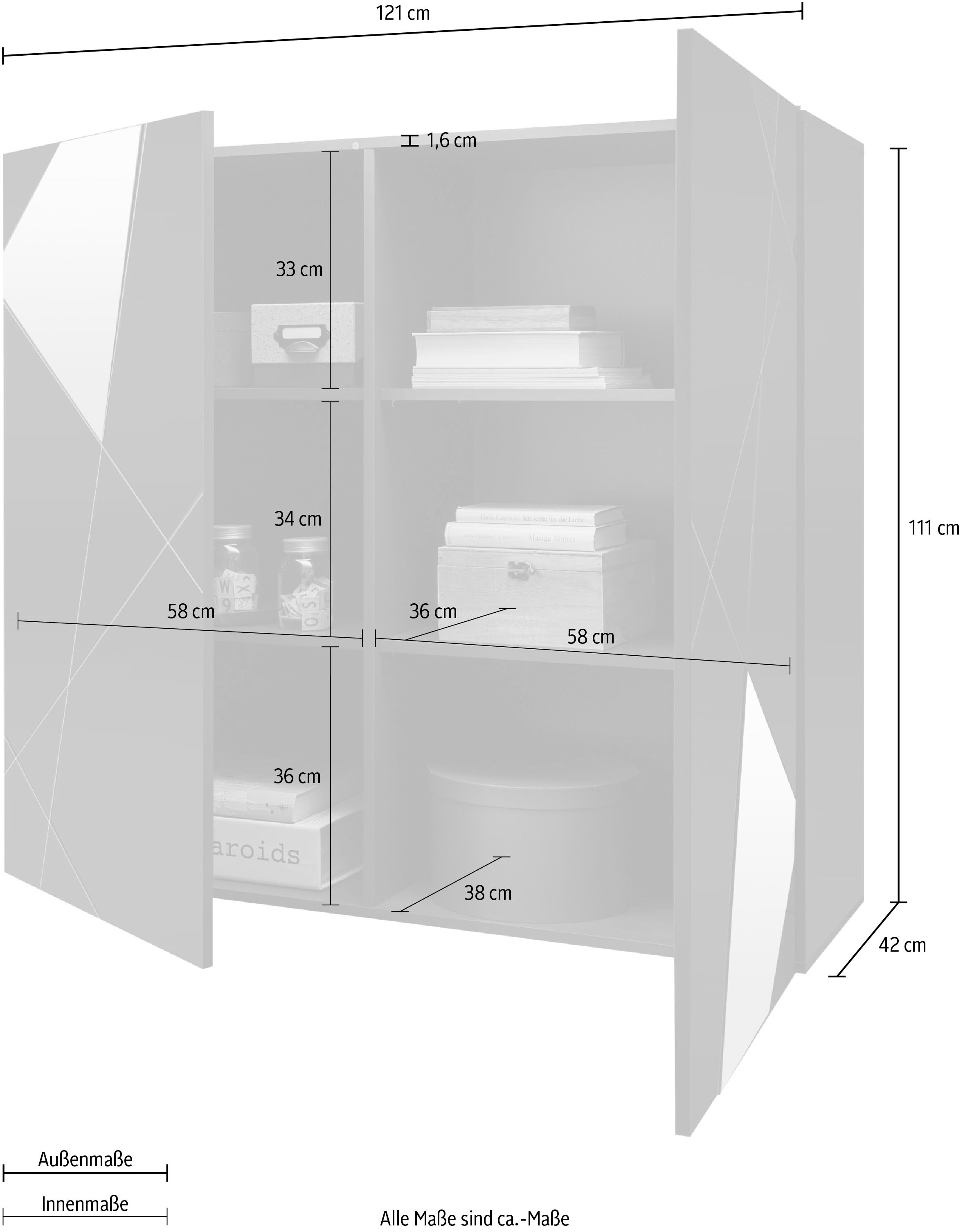 INOSIGN Highboard »Vittoria« Breite 121 cm, Front mit Siebdruck und Spiegel