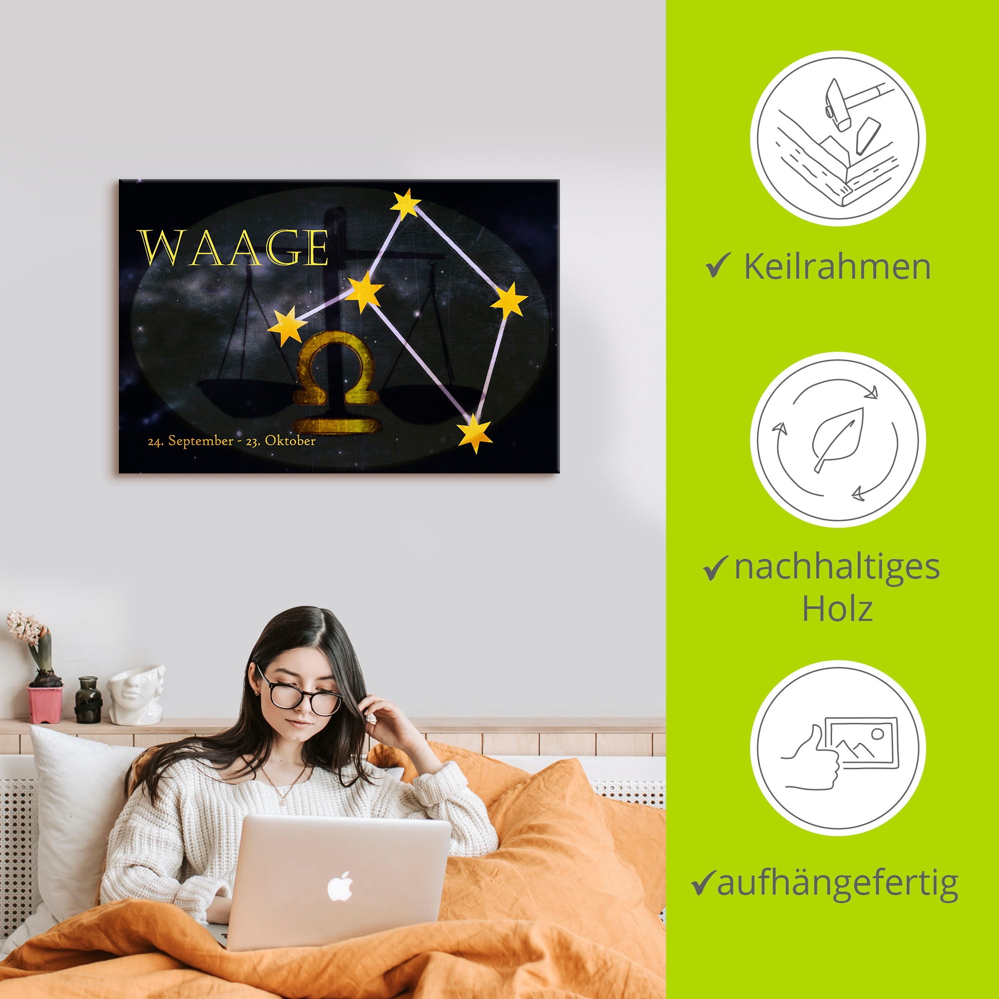 Artland Wandbild »Sternzeichen - Waage«, Bilder von Sternzeichen, (1 St.), als Leinwandbild, Poster, Wandaufkleber in verschied. Größen