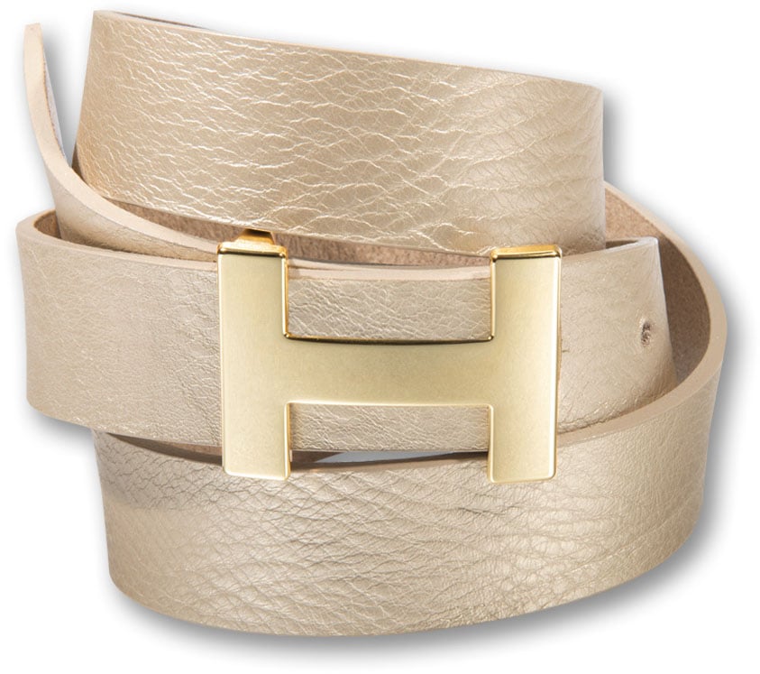 Silbergift Damen Koppelgürtel mit grafischer Schließe in beige, Größe 105