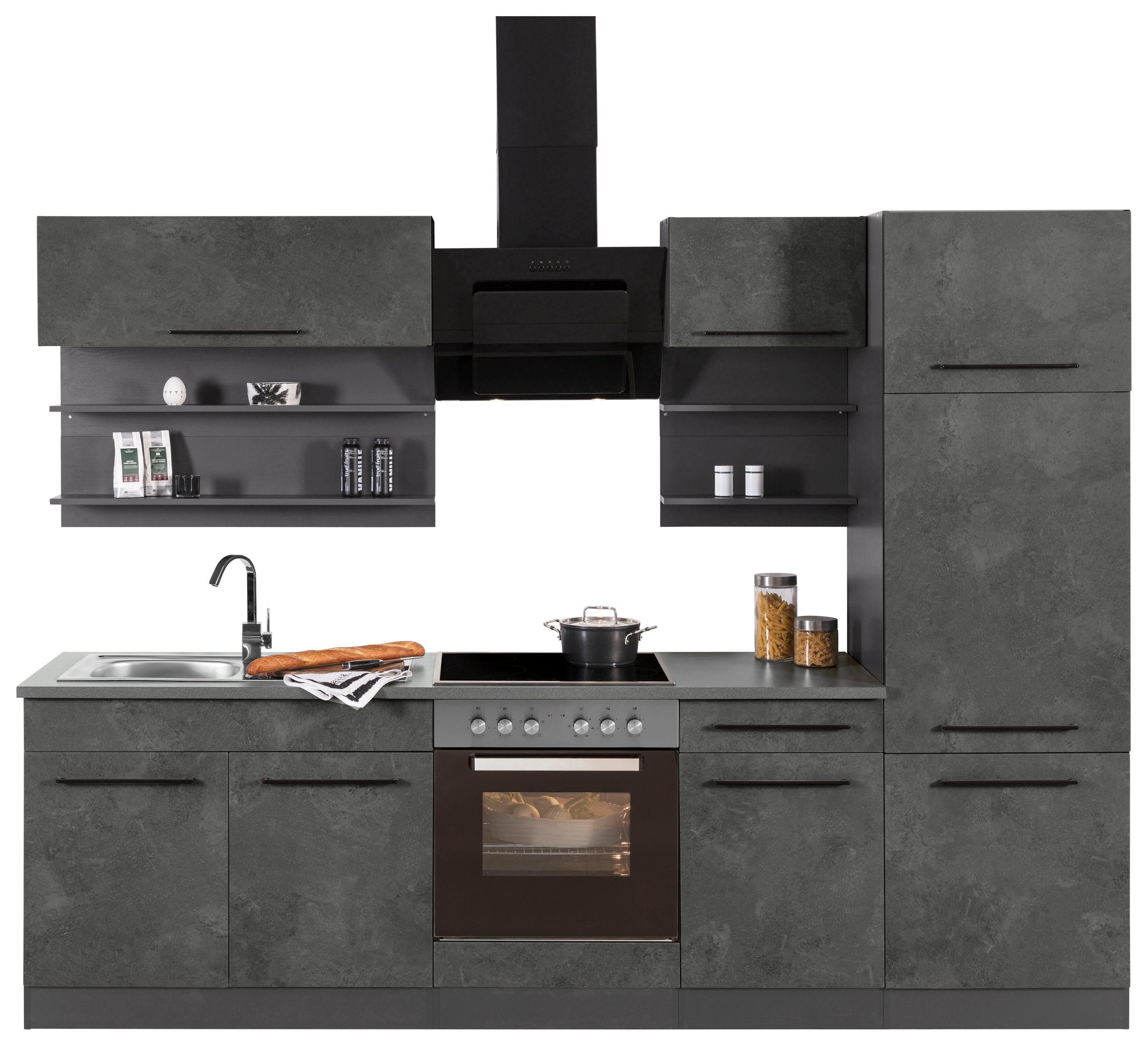 KOCHSTATION Küchenzeile »KS-Tulsa«, ohne E-Geräte, Breite 270 cm, schwarze Metallgriffe, MDF Fronten