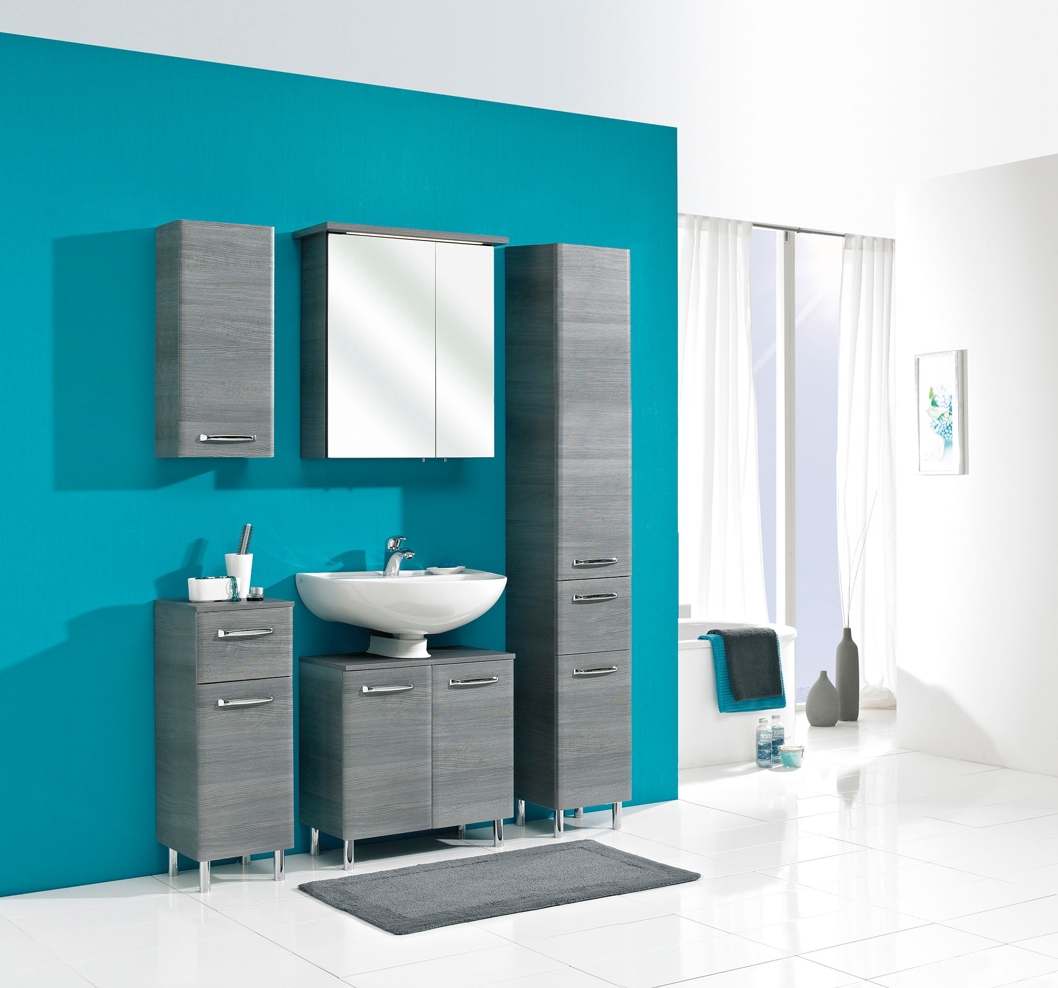 Saphir Spiegelschrank »Quickset 328 Badezimmer Spiegelschrank inkl. LED-Beleuchtung, 450LM«, 60 cm breit, Graphit Struktur quer Nachbildung, inkl. Türdämpfer