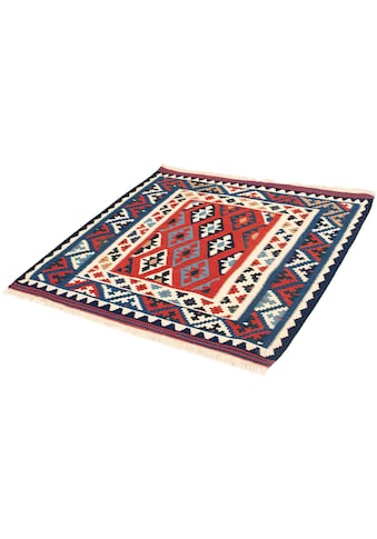 Wollteppich »Kelim - Oriental quadratisch - 104 x 100 cm - dunkelblau«, quadratisch