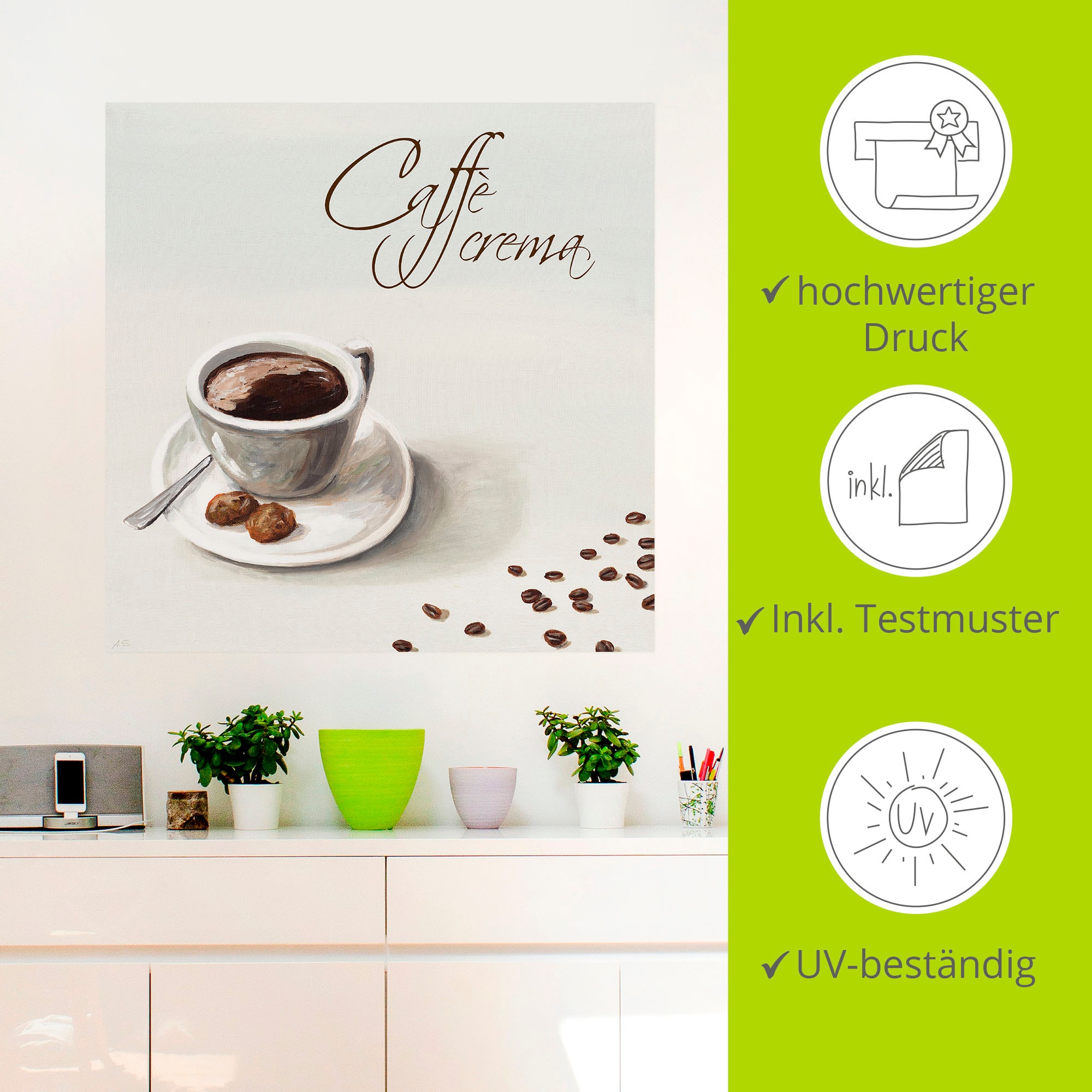 Artland Wandbild »Kaffee crema«, Getränke, (1 St.), als Leinwandbild, Wandaufkleber in verschied. Größen