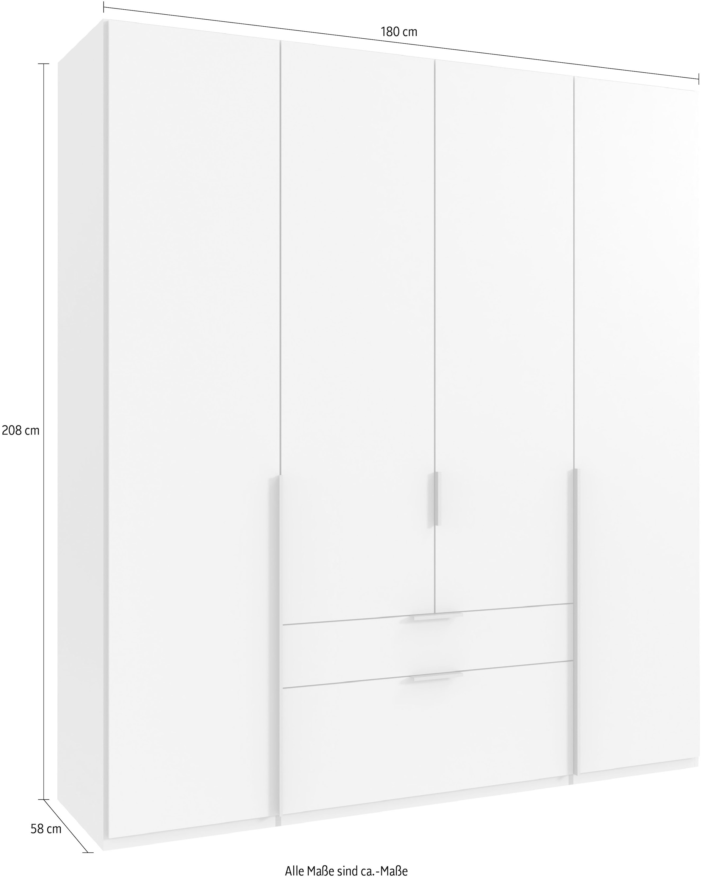 Wimex Drehtürenschrank »Mugano, 135 oder 180cm breit, 208 oder 236cm hoch, Made in Germany«, (mit langen Griffstangen aus Metall), wahlweise mit oder ohne Spiegel, mit Schubladen