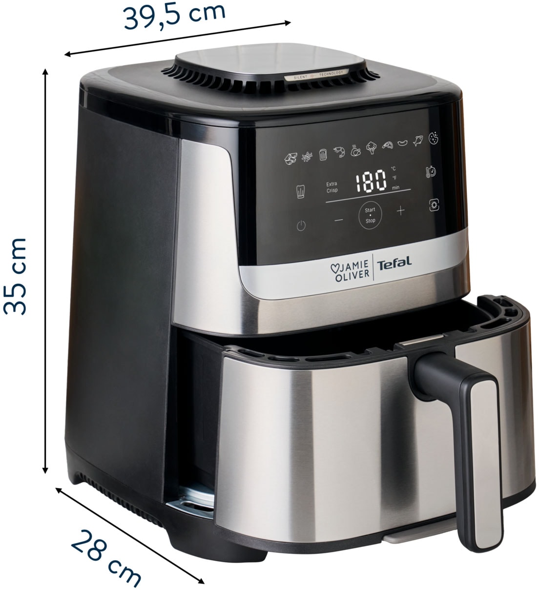 Tefal Heißluftfritteuse »Jamie Oliver by Tefal EY55JD Easy Fry Silence Deluxe«, 1670 W, 10 voreingestellte Programme, digitaler Touchscreen, EY55JD