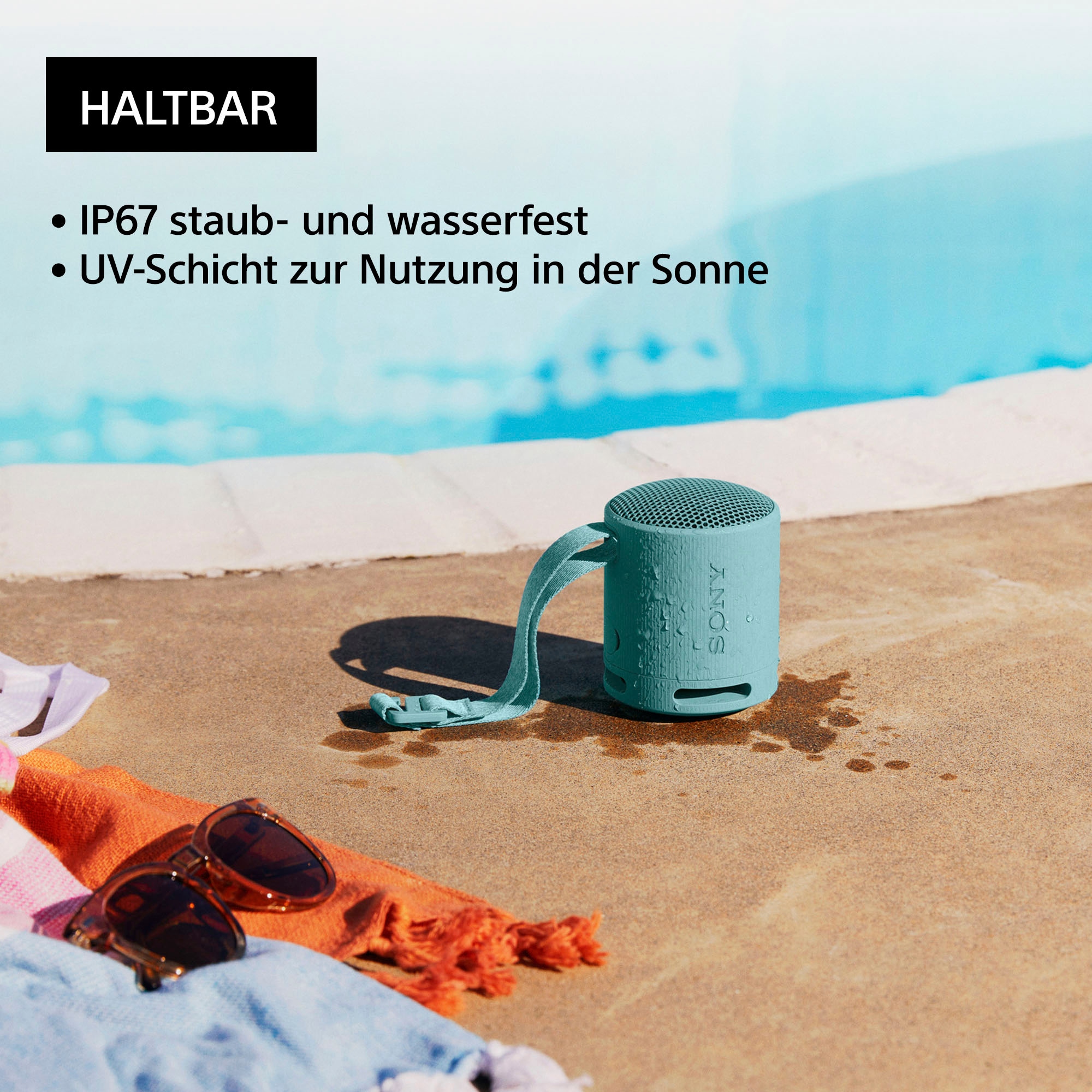 Sony Bluetooth-Lautsprecher »SRS-XB100«, Kabellos, wasser- und staubdicht, 16-Std.-Akku, umweltfreundlich