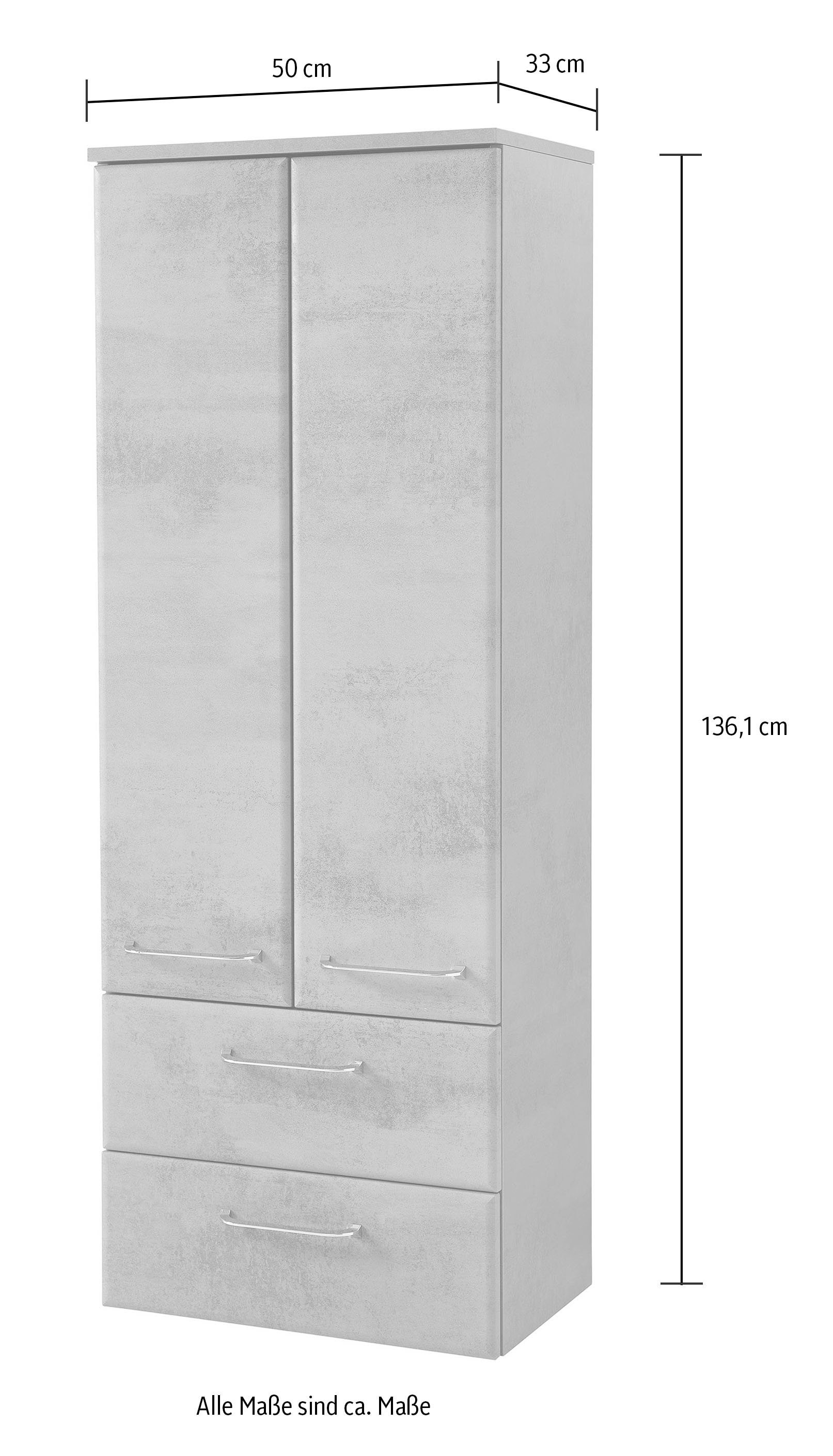 Saphir Midischrank »Quickset 945 Badschrank 50 cm breit, 2 Türen, 2 Schubladen«, Badezimmer-Midischrank inkl. Türdämpfer, Griffe in Chrom glänzend