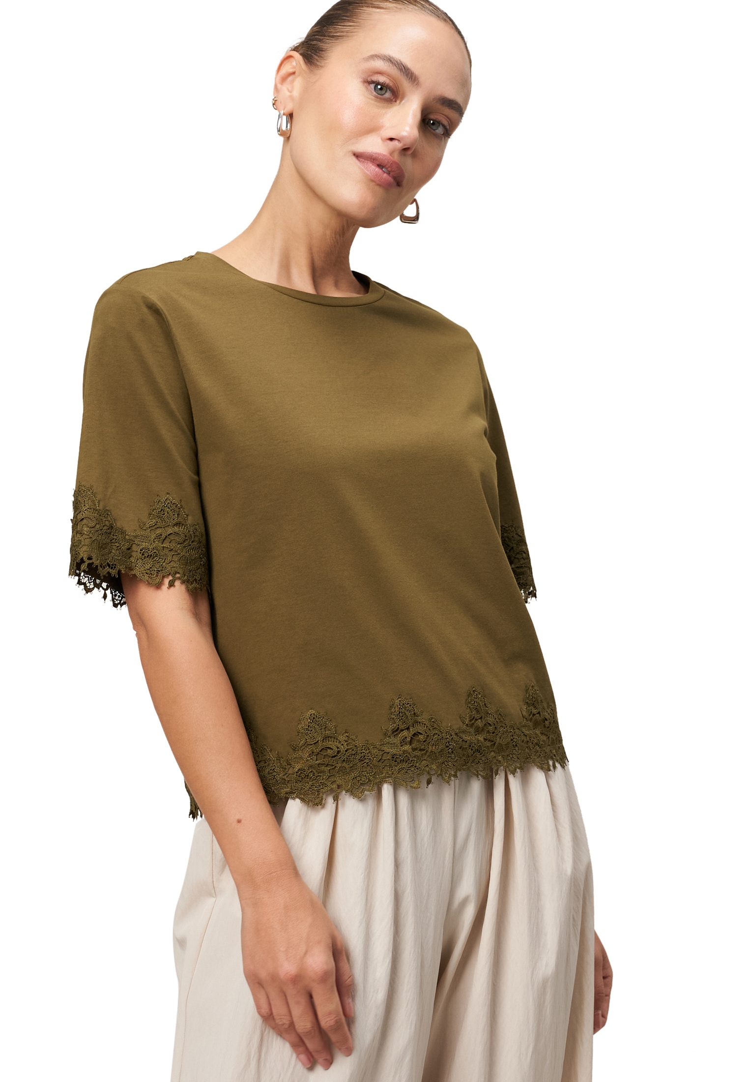Zero T-Shirt »Shirt mit Spitzenbesatz«