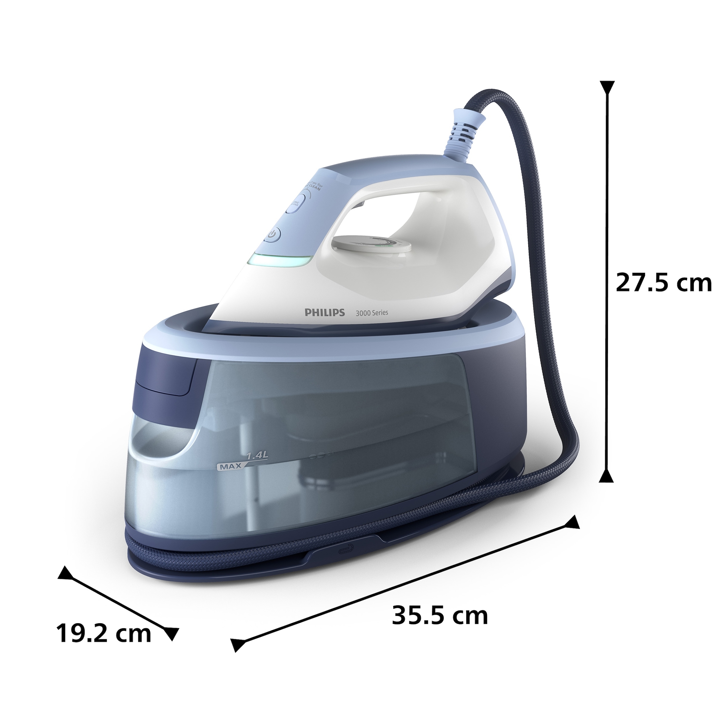 Philips Dampfbügelstation »PerfectCare 3000 Series PSG3000/20, hellblau/dunkelblau/weiß« 1.400 ml Wassertank 2.400 Watt, Vertikaldampf, Keramik-Bügelsohle, 350gr Dampfstoß