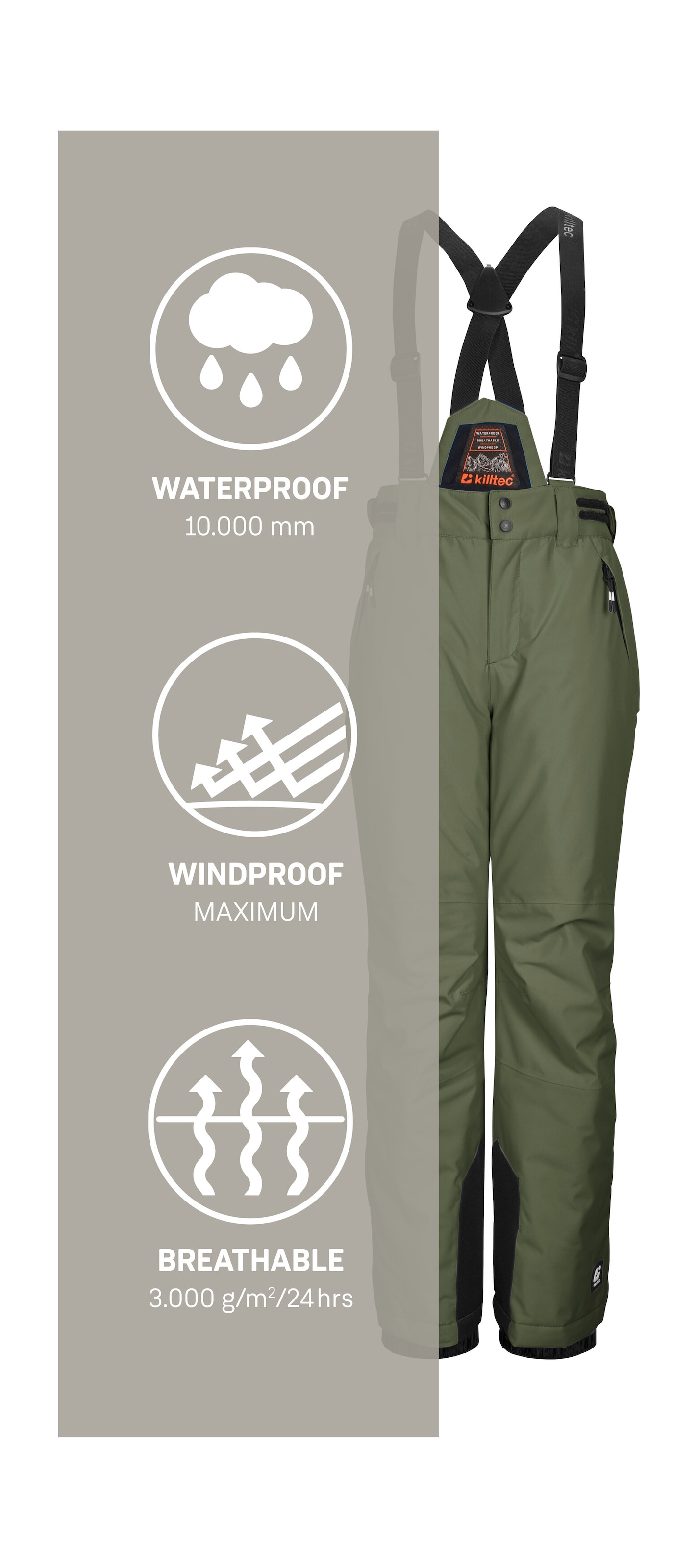 Killtec Skihose »KSW 214 BYS SKI PNTS«, Wasserdichte, atmungsaktive Skihose mit verstellbarem Latz.