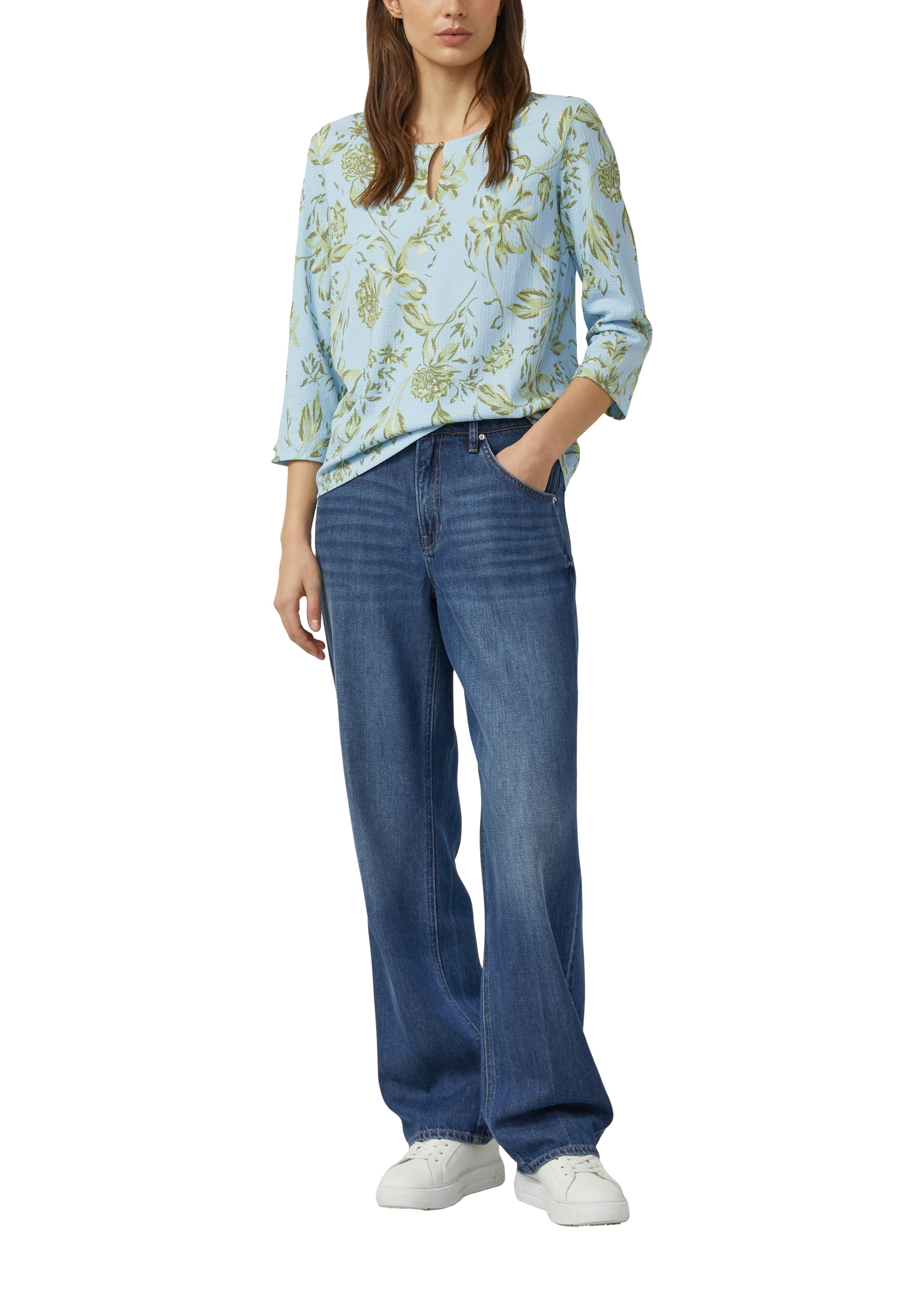 s.Oliver 3/4-Arm-Shirt mit floralem Allover-Print - Sommershirt Rundhals